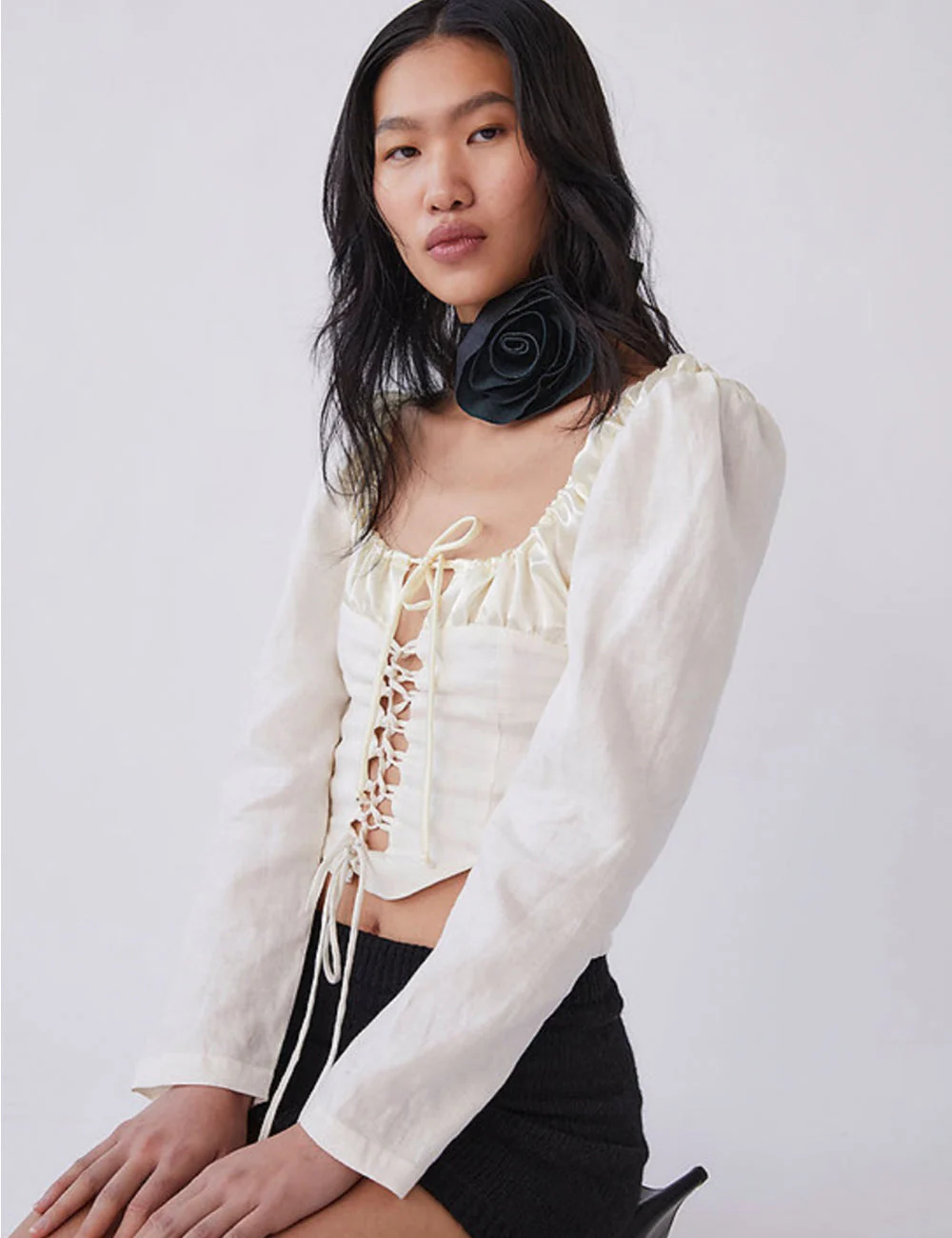 Tach Clothing Salvia Lace Up Corset Blouse - Ivory - Image 2
