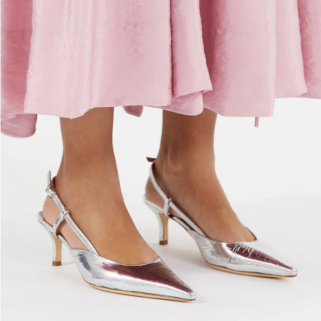 Rejina Pyo Lou Kitten Heels - Leather Silver - Image 6