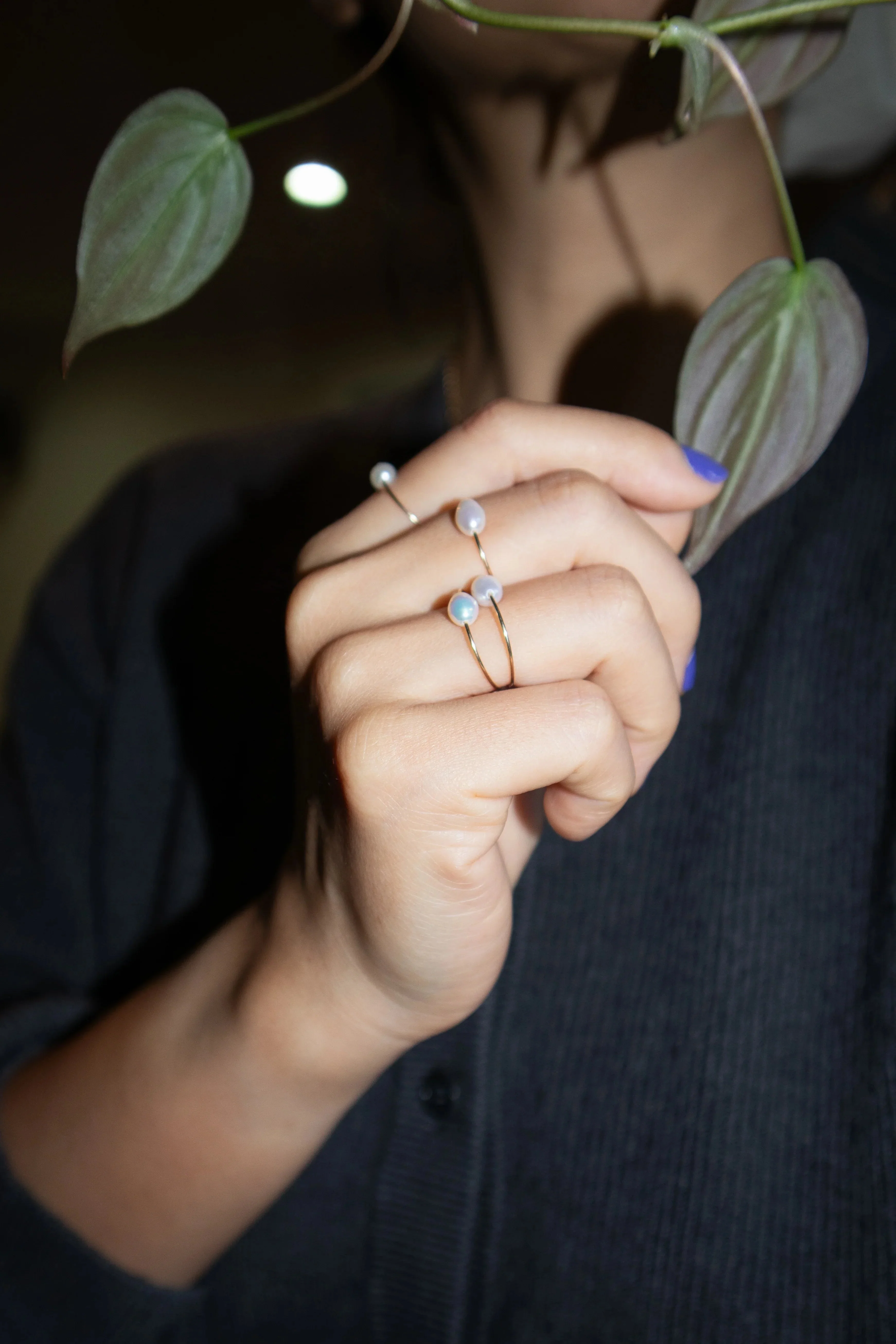 seree Eden Freshwater pearl skinny gold ring - 14k Gold Vermeil - Image 6