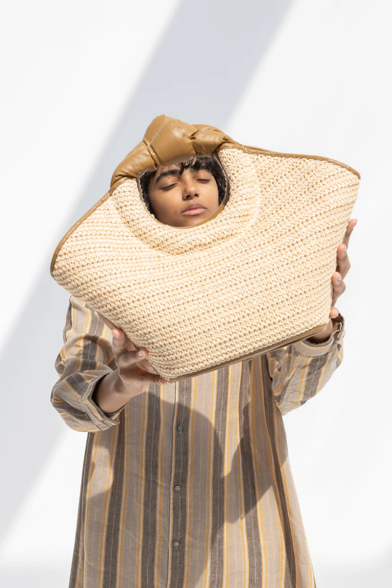Hereu Castell Raffia Tote Bag - Natural/Bark - Image 5