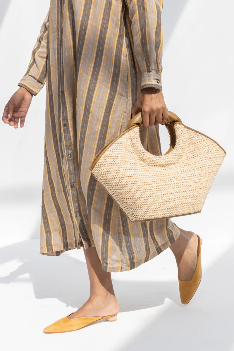 Hereu Castell Raffia Tote Bag - Natural/Bark - Image 6
