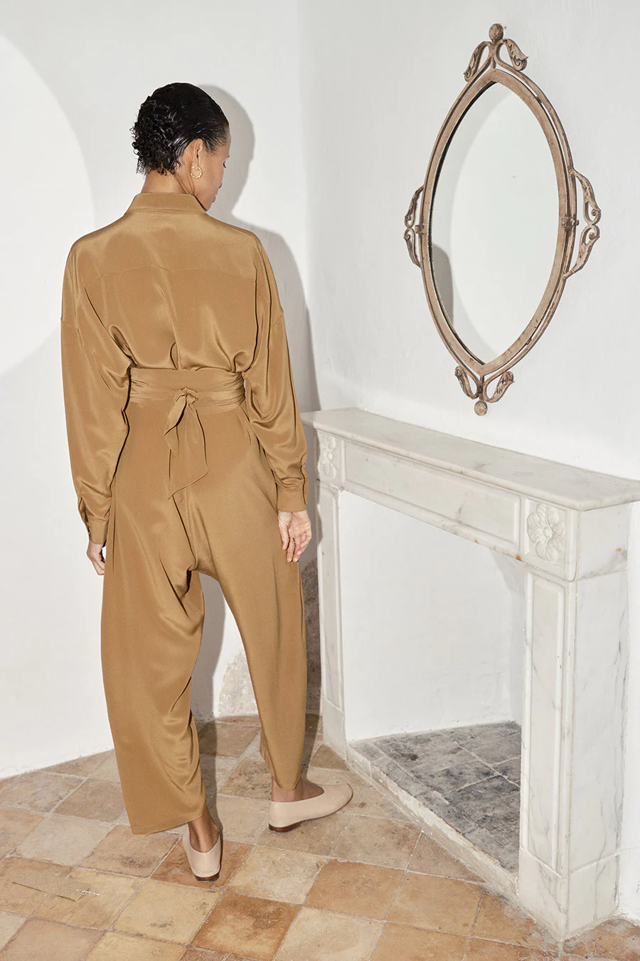 Datura Silk Ren Jumpsuit - Tan - Image 3