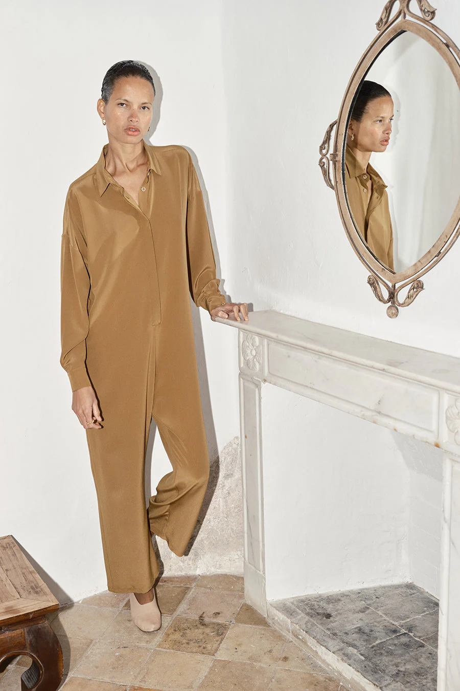 Datura Silk Ren Jumpsuit - Tan - Image 4