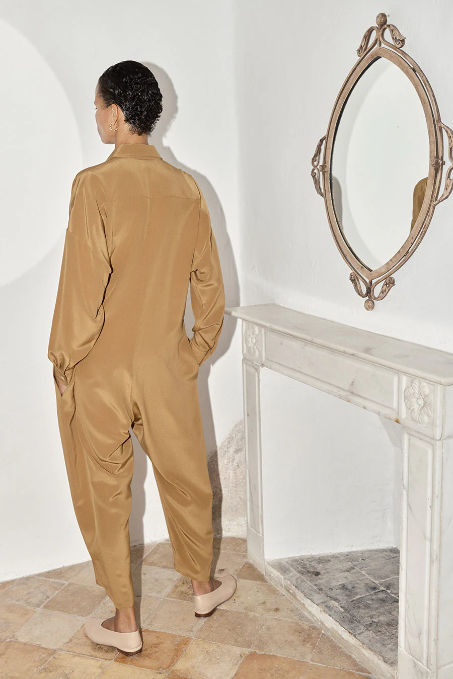 Datura Silk Ren Jumpsuit - Tan - Image 5