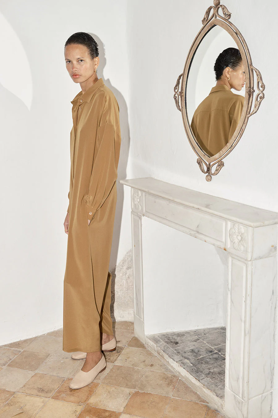 Datura Silk Ren Jumpsuit - Tan - Image 6