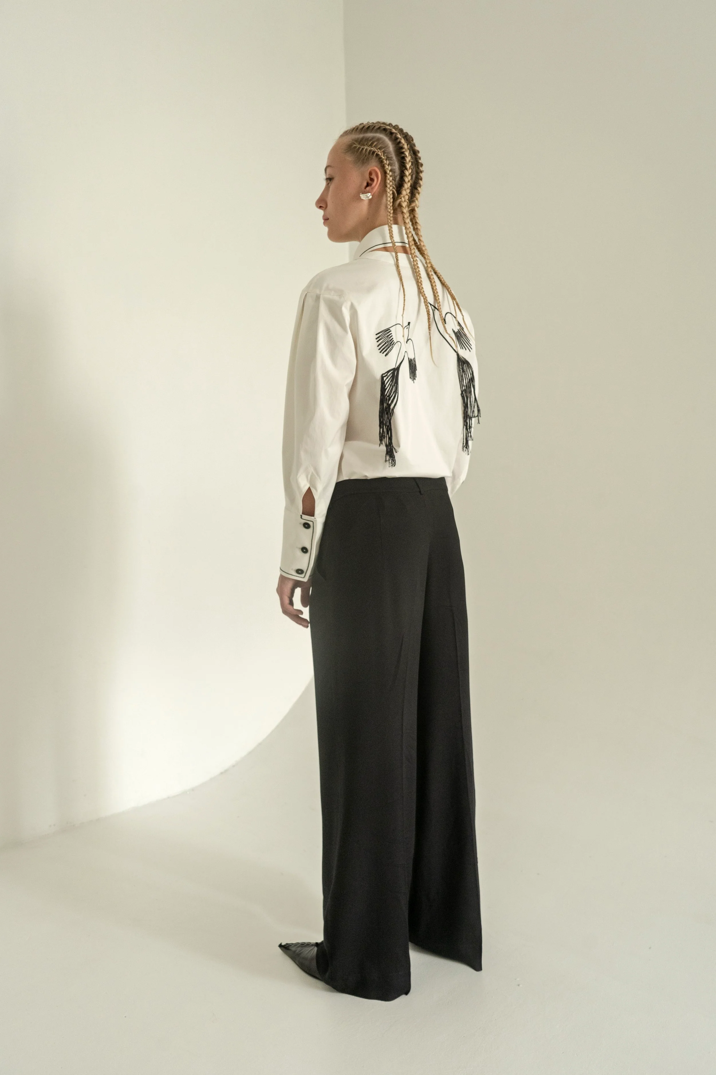 K M by L A N G E Peace Handmade Embroidery Shirt - White