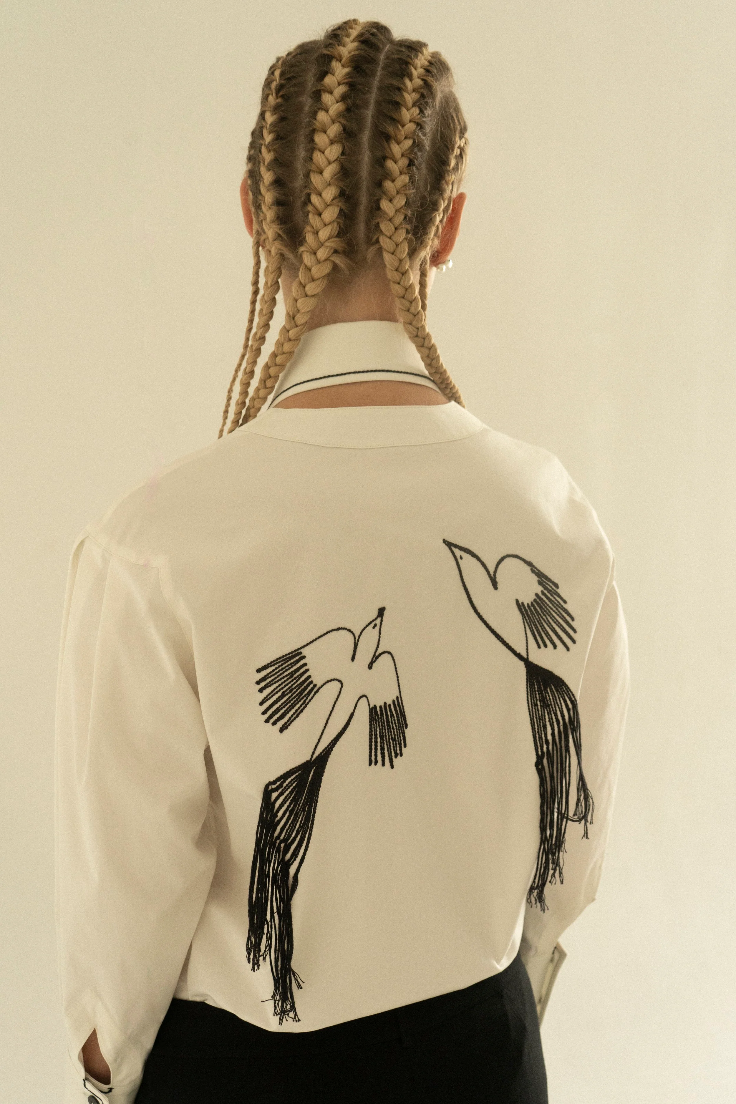 K M by L A N G E Peace Handmade Embroidery Shirt - White - Image 11