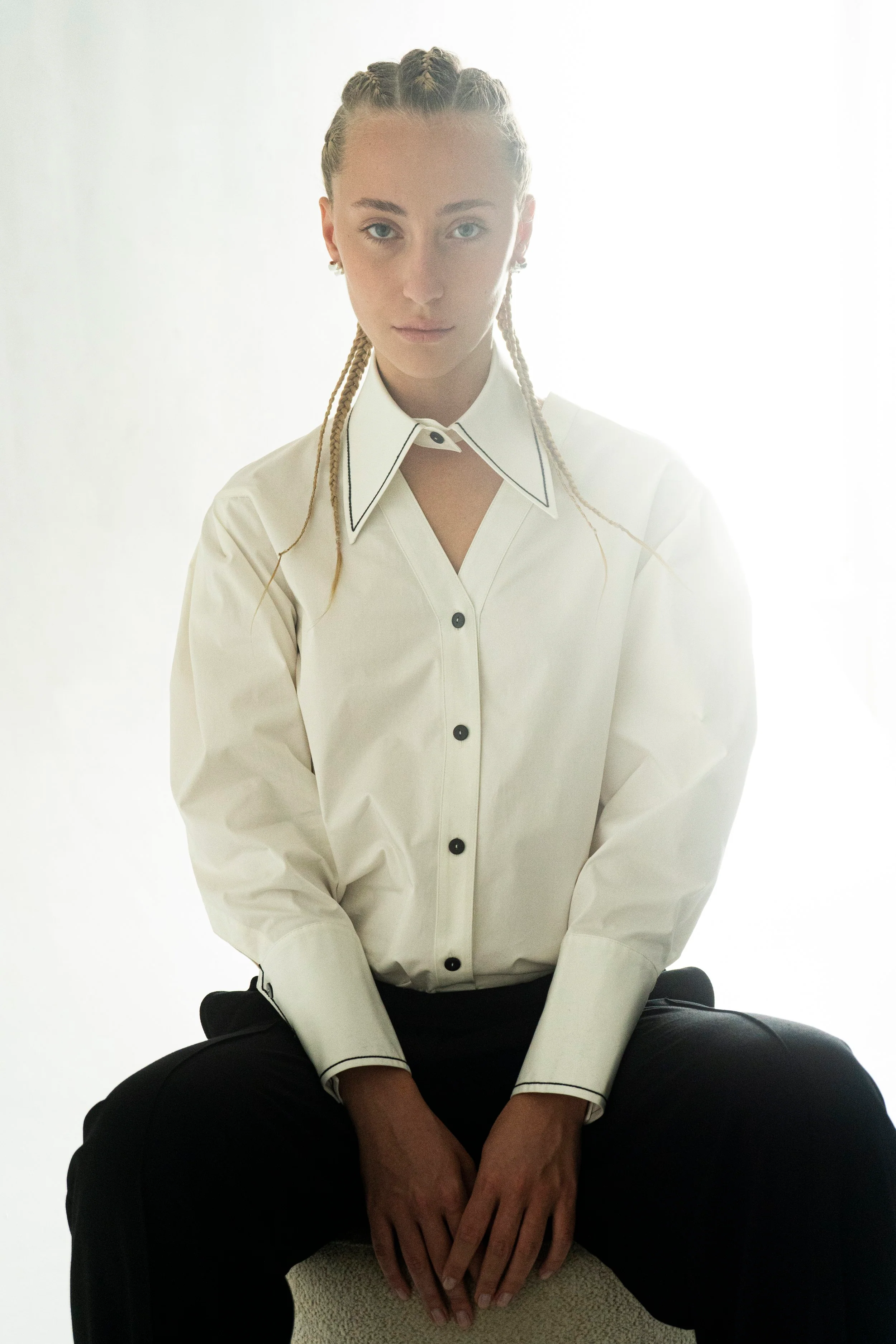 K M by L A N G E Peace Handmade Embroidery Shirt - White - Image 4