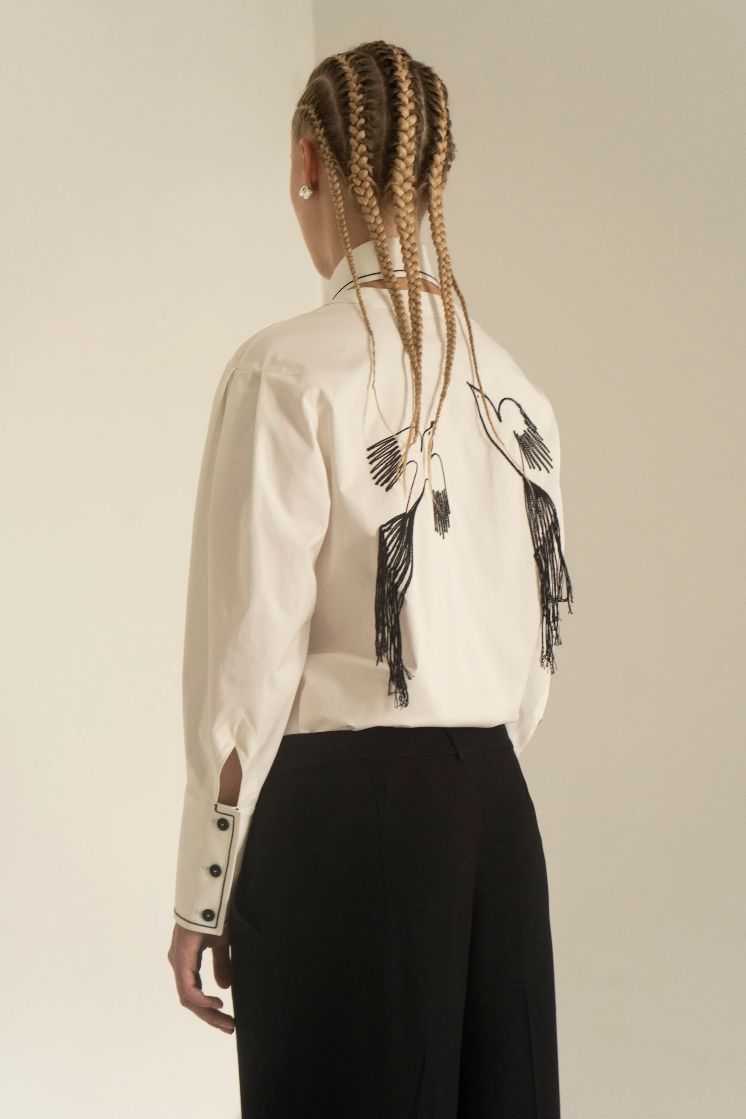 K M by L A N G E Peace Handmade Embroidery Shirt - White - Image 7