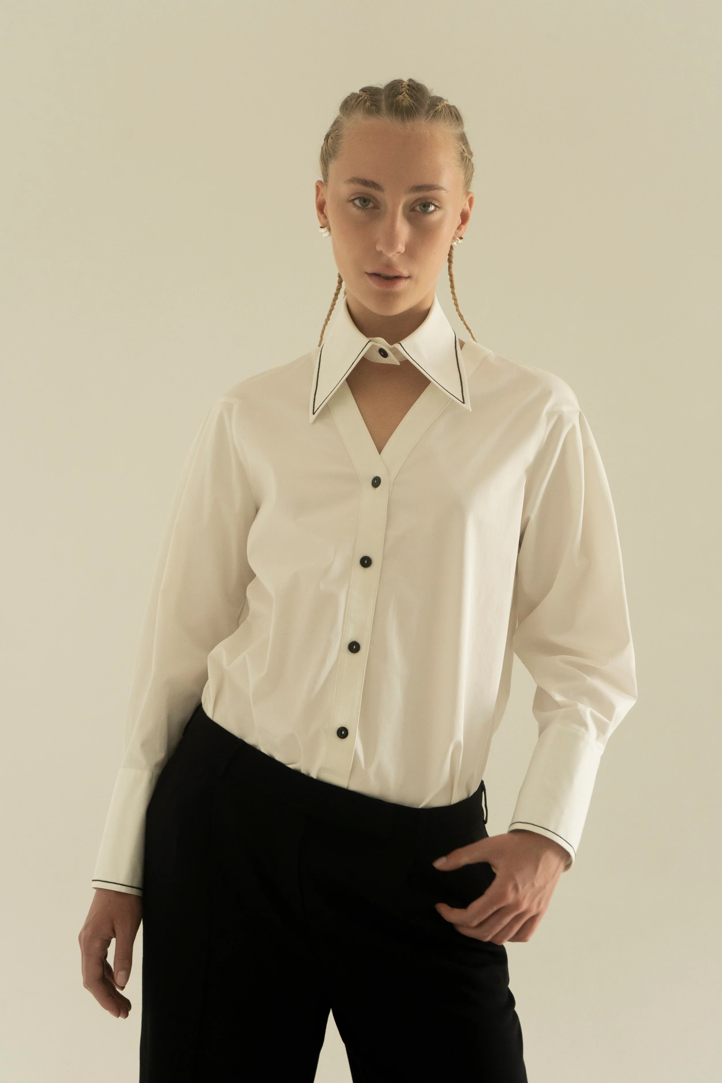 K M by L A N G E Peace Handmade Embroidery Shirt - White - Image 8