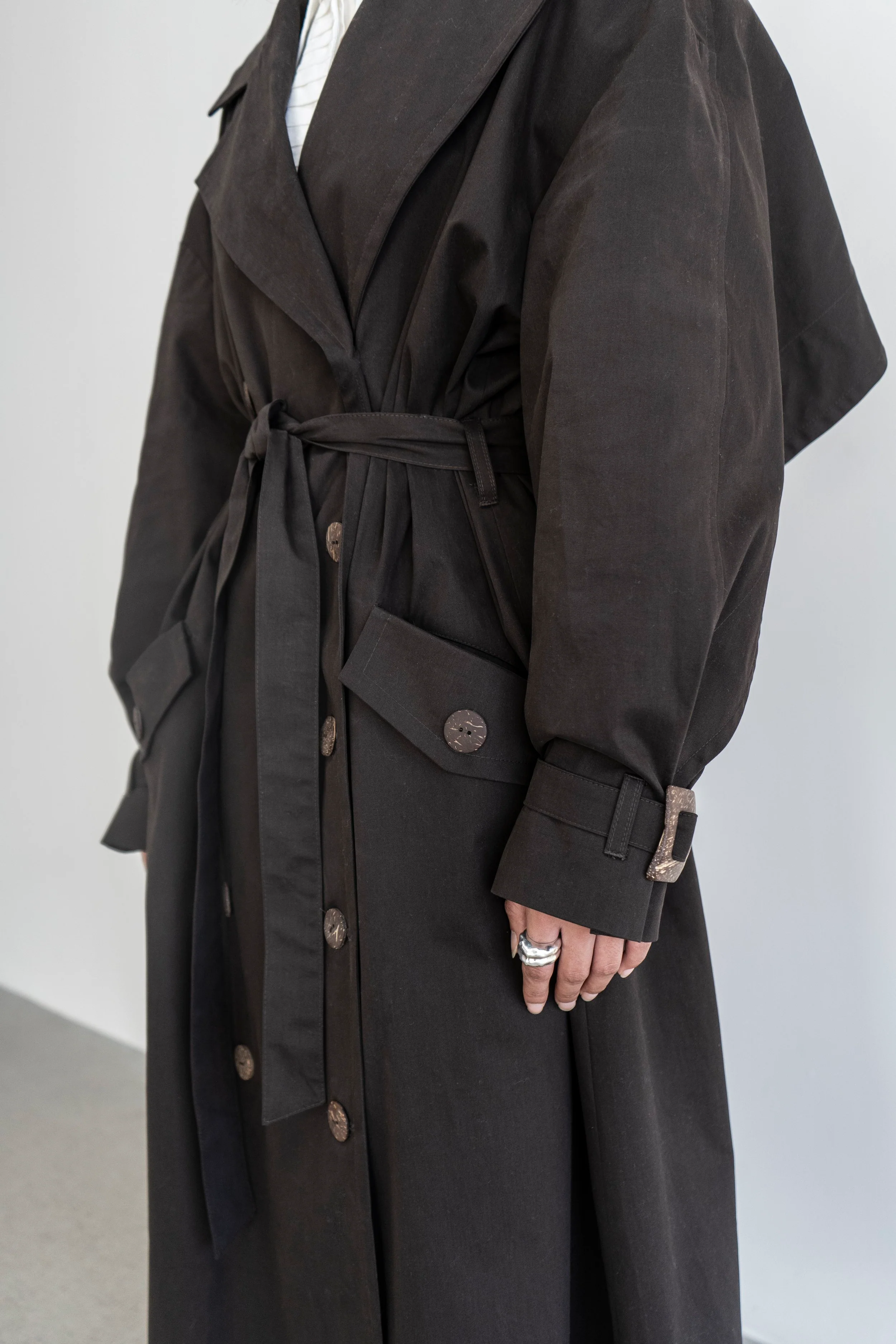 K M by L A N G E Vishenka Cotton Trench Coat - Chocolate - Image 11