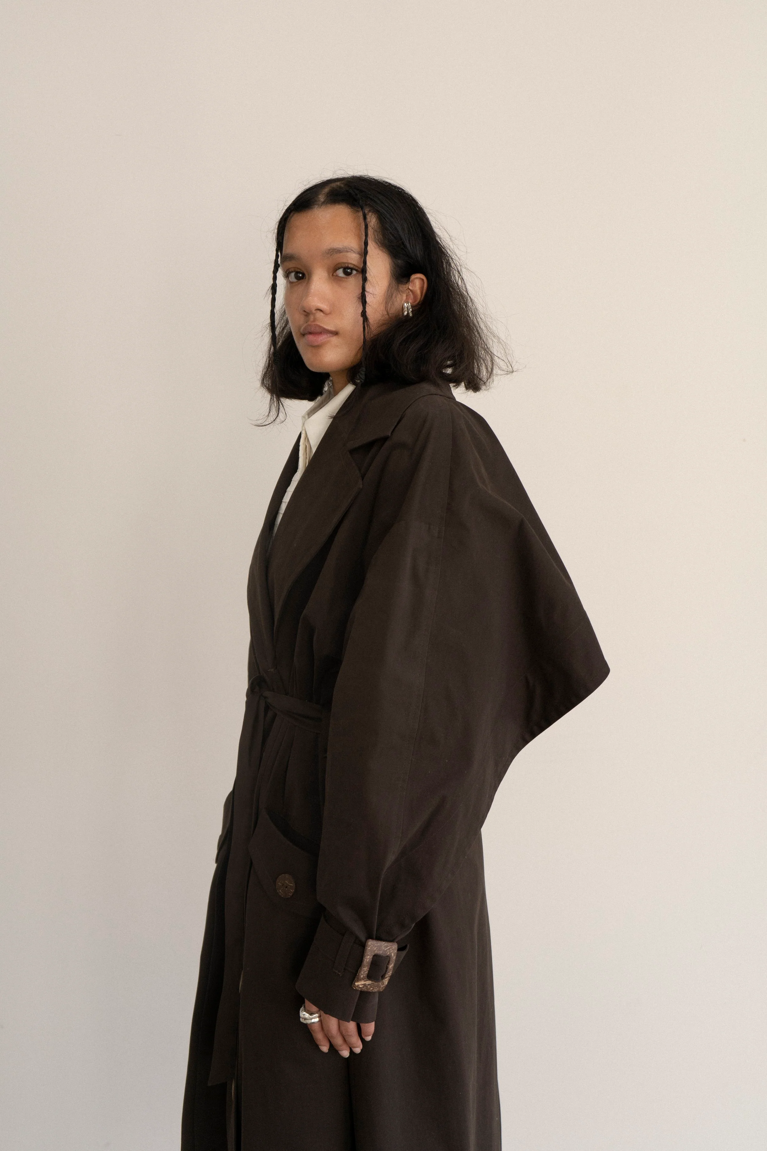 K M by L A N G E Vishenka Cotton Trench Coat - Chocolate - Image 3