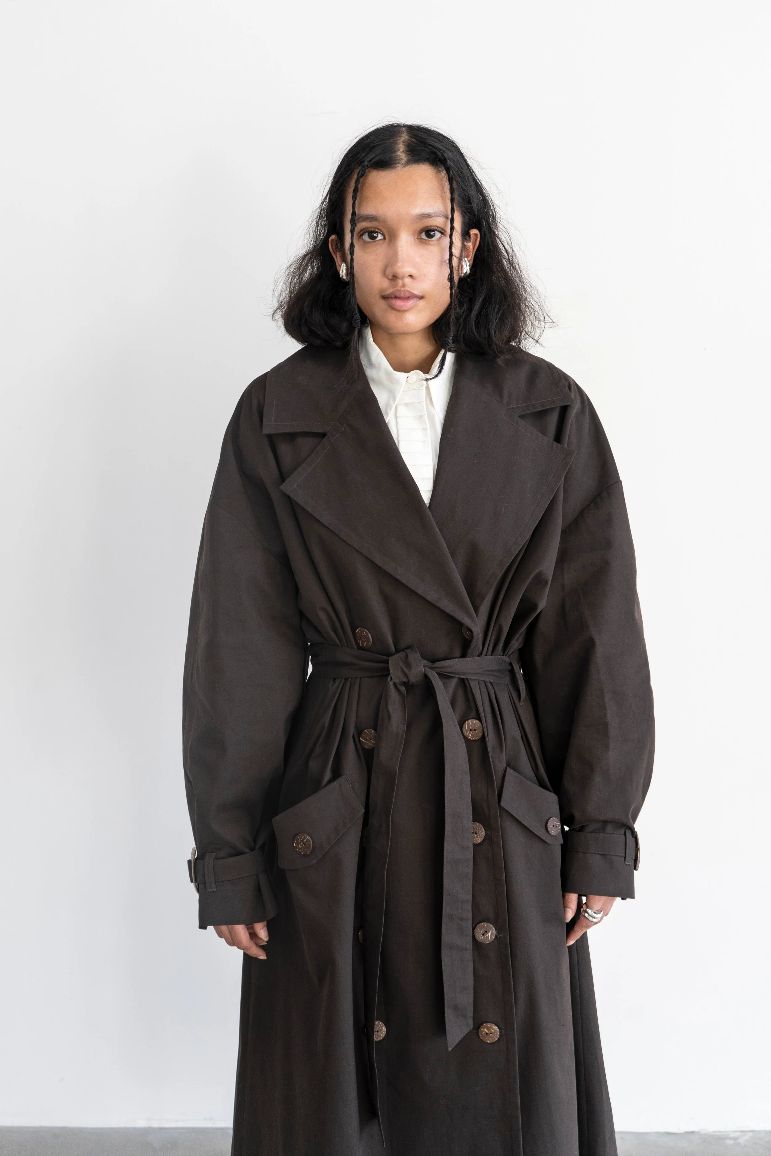 K M by L A N G E Vishenka Cotton Trench Coat - Chocolate - Image 4