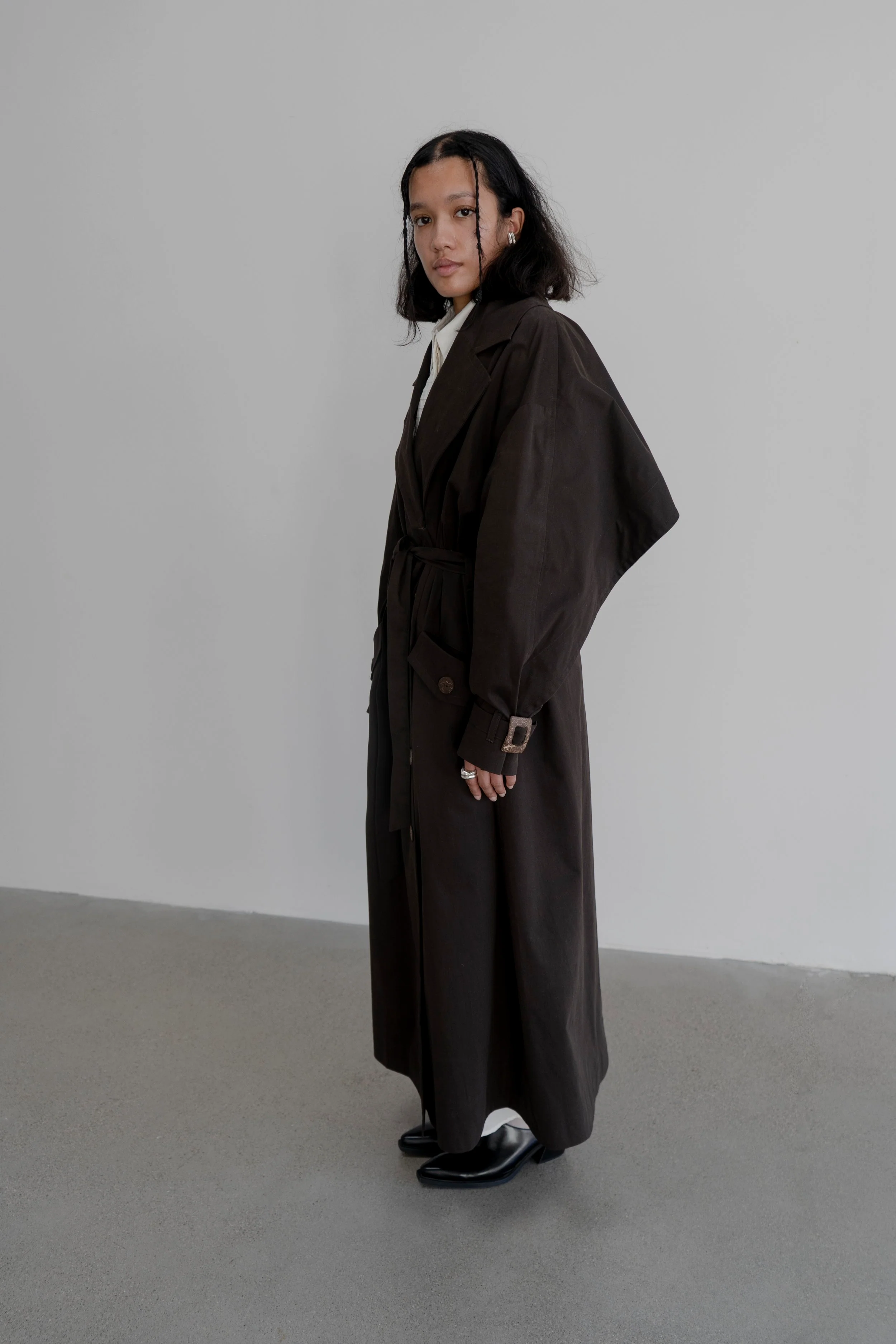 K M by L A N G E Vishenka Cotton Trench Coat - Chocolate - Image 6