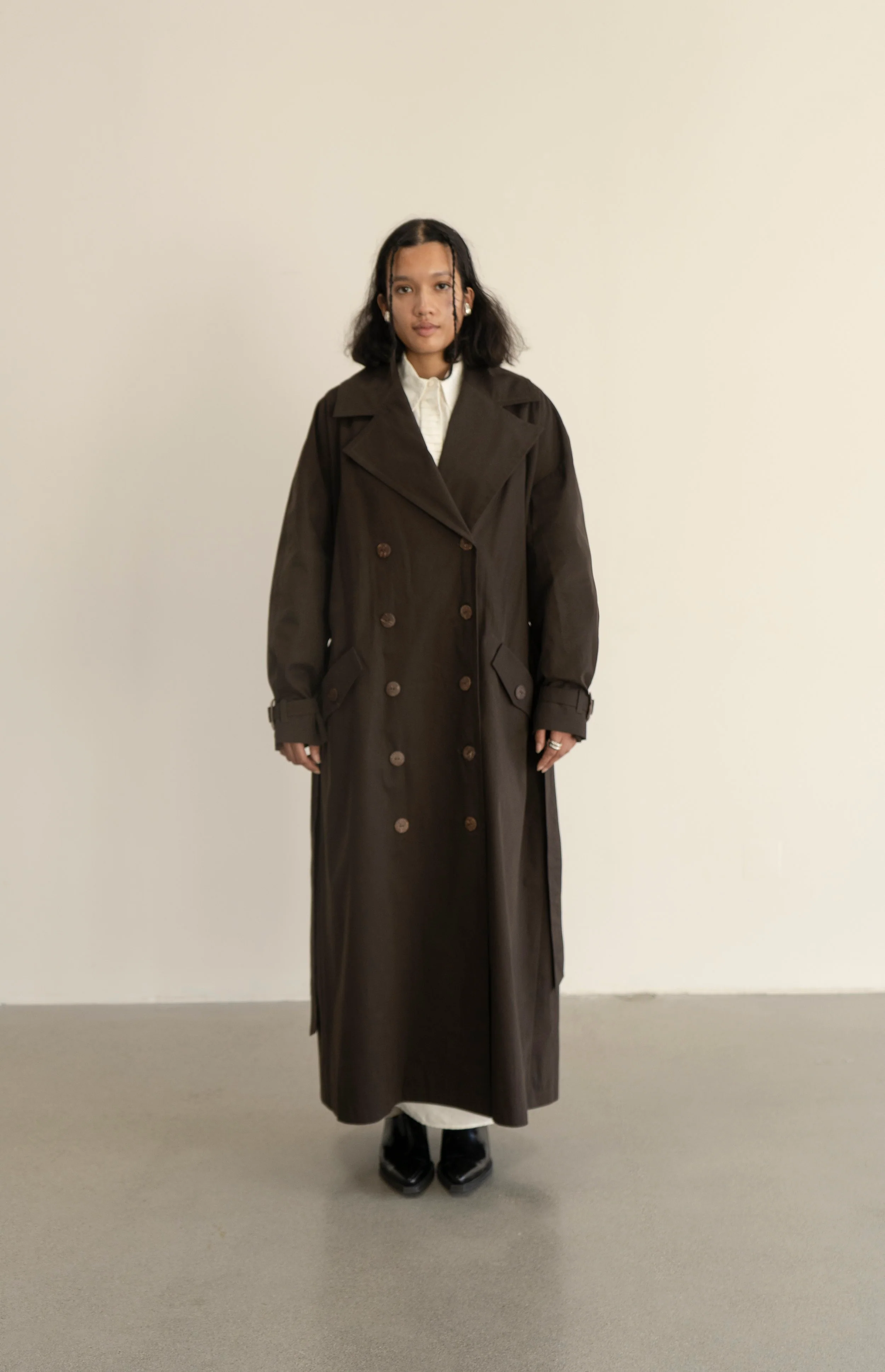 K M by L A N G E Vishenka Cotton Trench Coat - Chocolate - Image 7