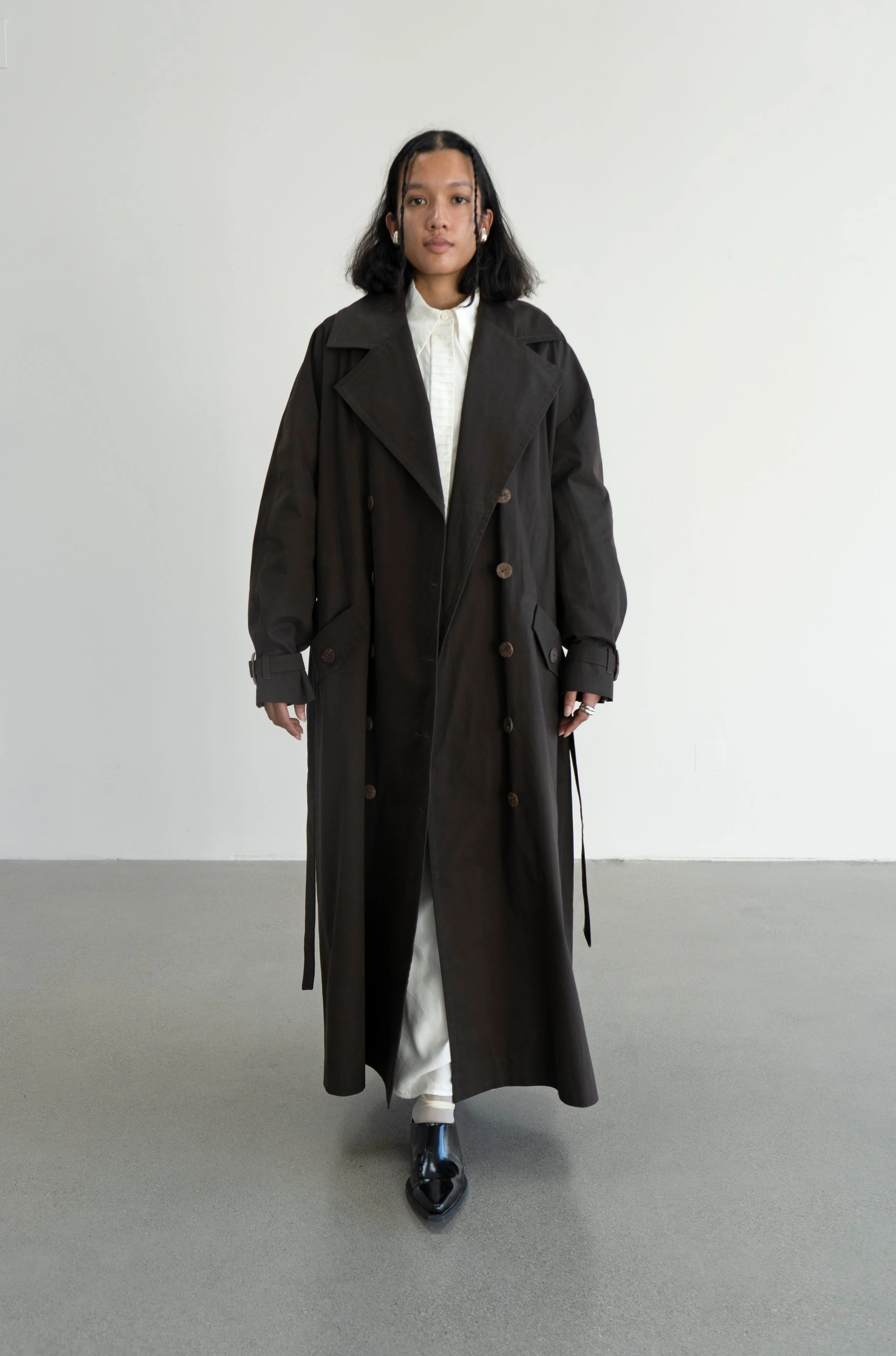 K M by L A N G E Vishenka Cotton Trench Coat - Chocolate - Image 8