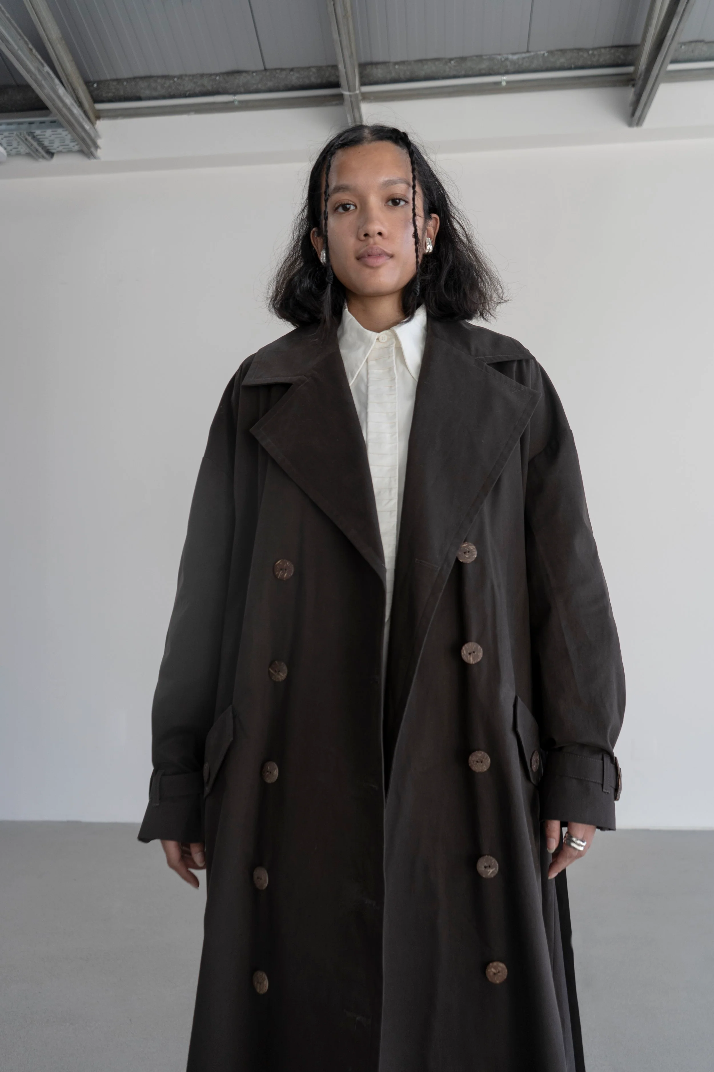 K M by L A N G E Vishenka Cotton Trench Coat - Chocolate - Image 9