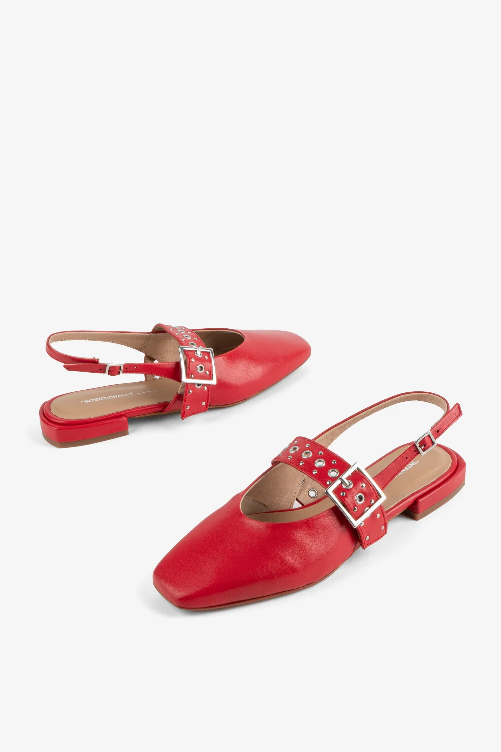 "INTENTIONALLY __________." PEARL SLINGBACK NATURAL SOLE BALLET FLAT - Red/Cream - Image 13