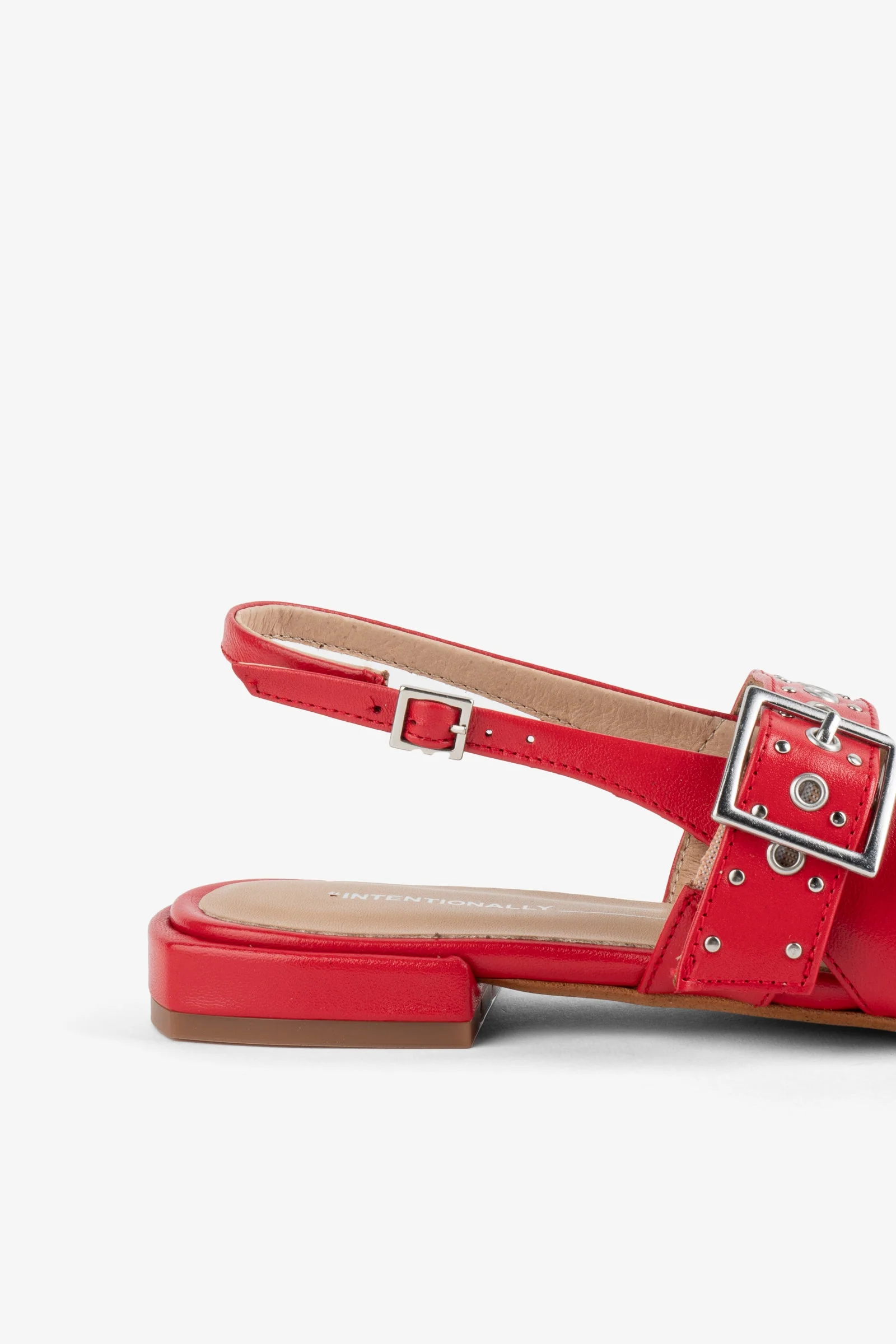 "INTENTIONALLY __________." PEARL SLINGBACK NATURAL SOLE BALLET FLAT - Red/Cream - Image 17