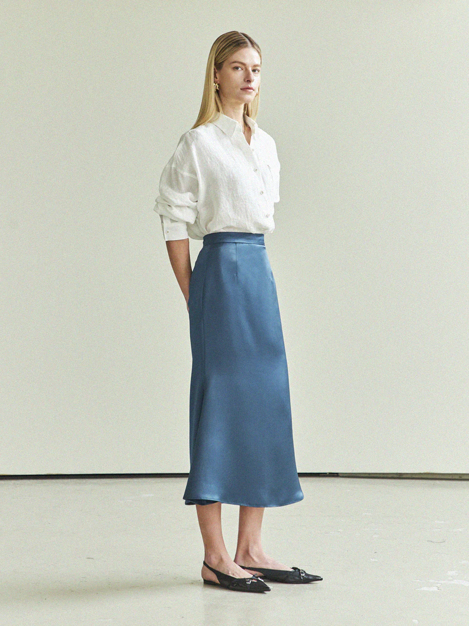 Maison De Ines Mermaid Silky Long Skirt - Blue Green - Image 3