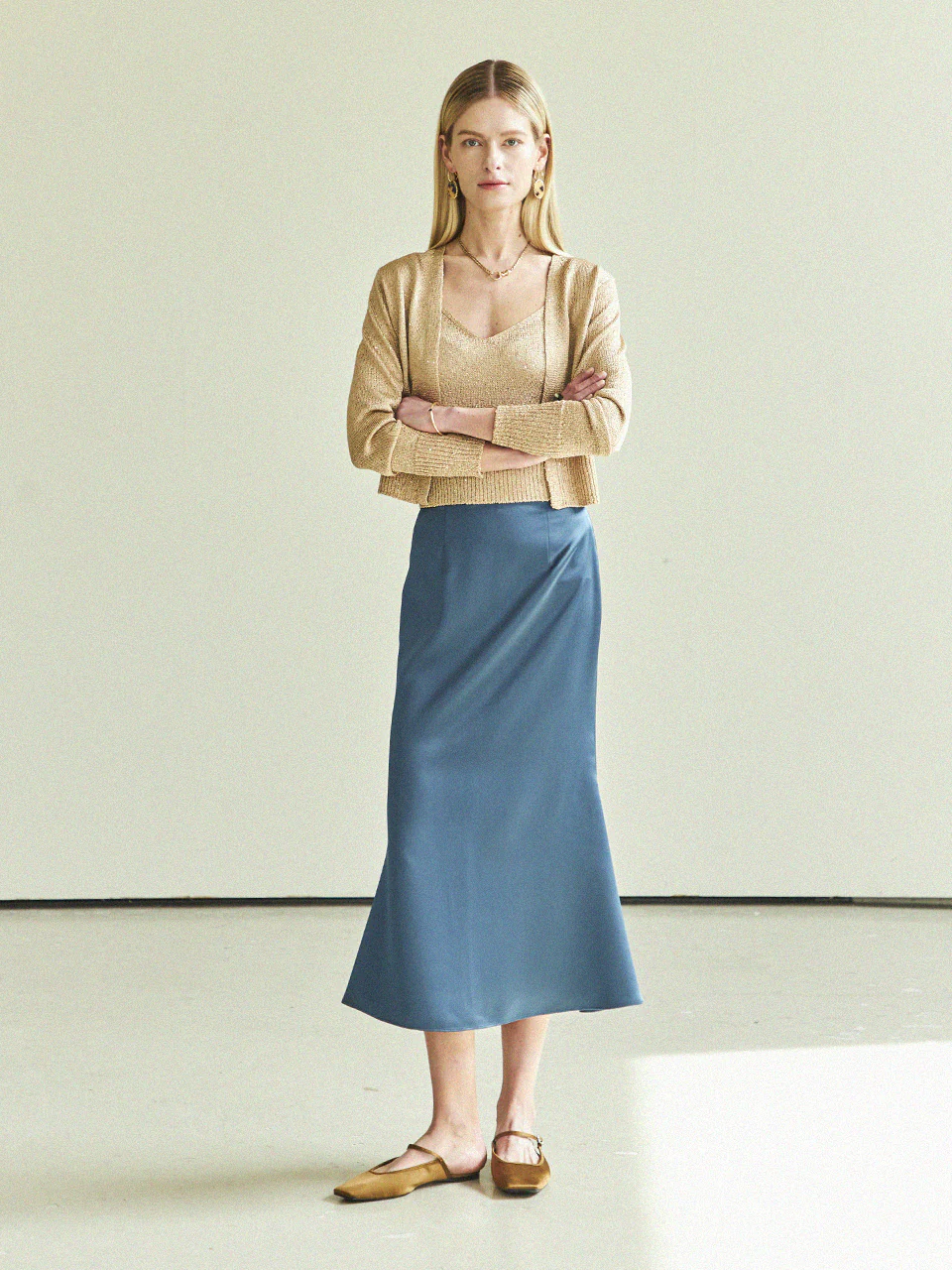 Maison De Ines Mermaid Silky Long Skirt - Blue Green - Image 4
