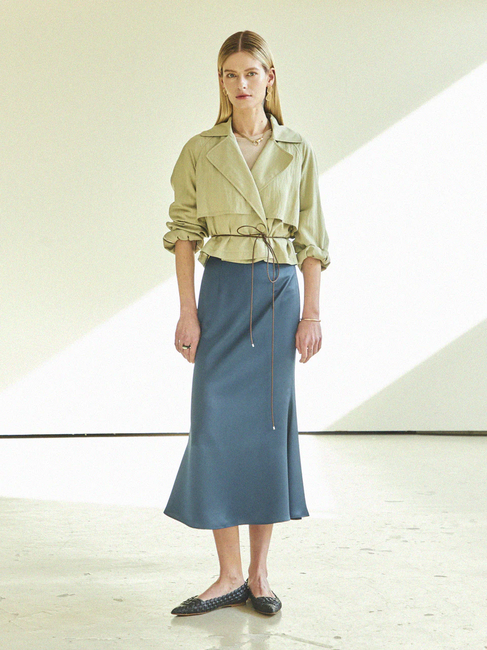 Maison De Ines Mermaid Silky Long Skirt - Blue Green - Image 5