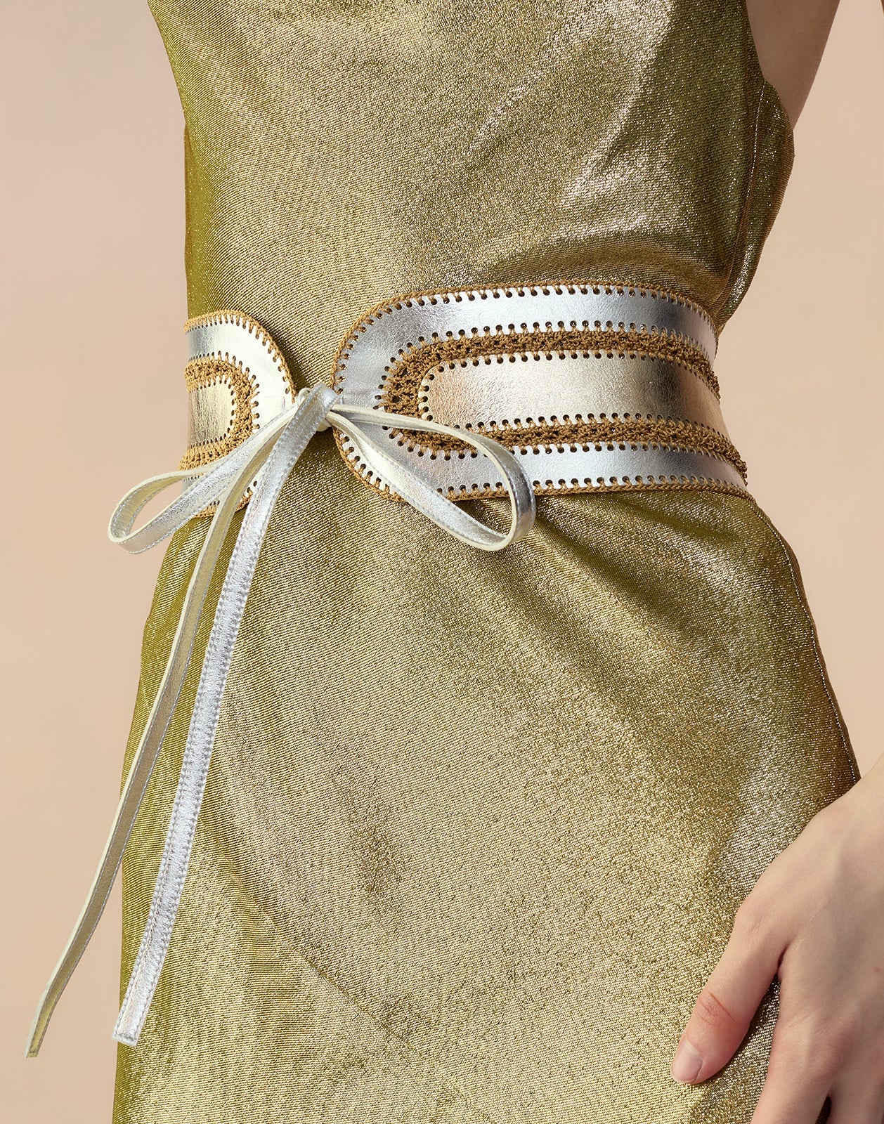 Cynthia Rowley Metallic Vegan Leather Belt - Silver/Gold - Image 2