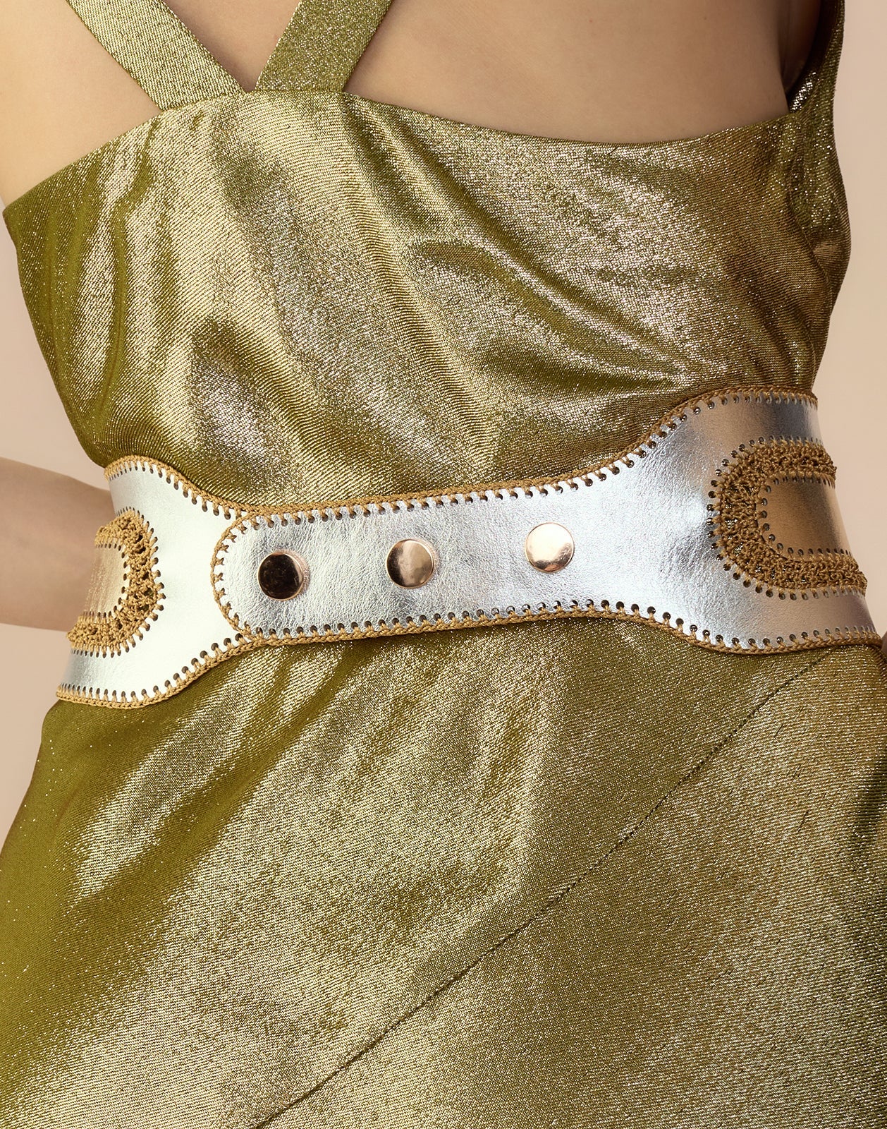 Cynthia Rowley Metallic Vegan Leather Belt - Silver/Gold - Image 3