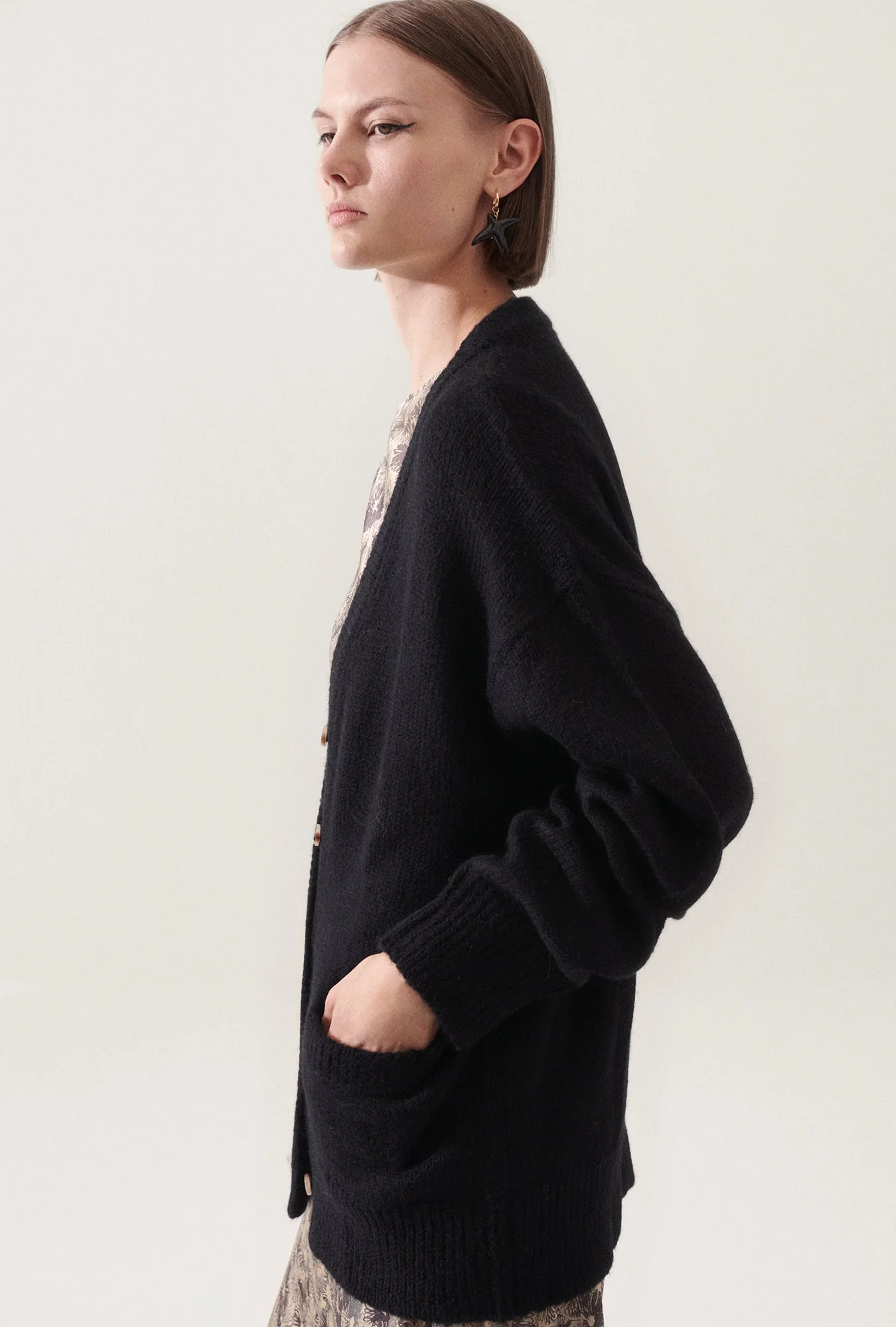 Silk Laundry Alpaca Slouch Cardigan - Black - Image 3