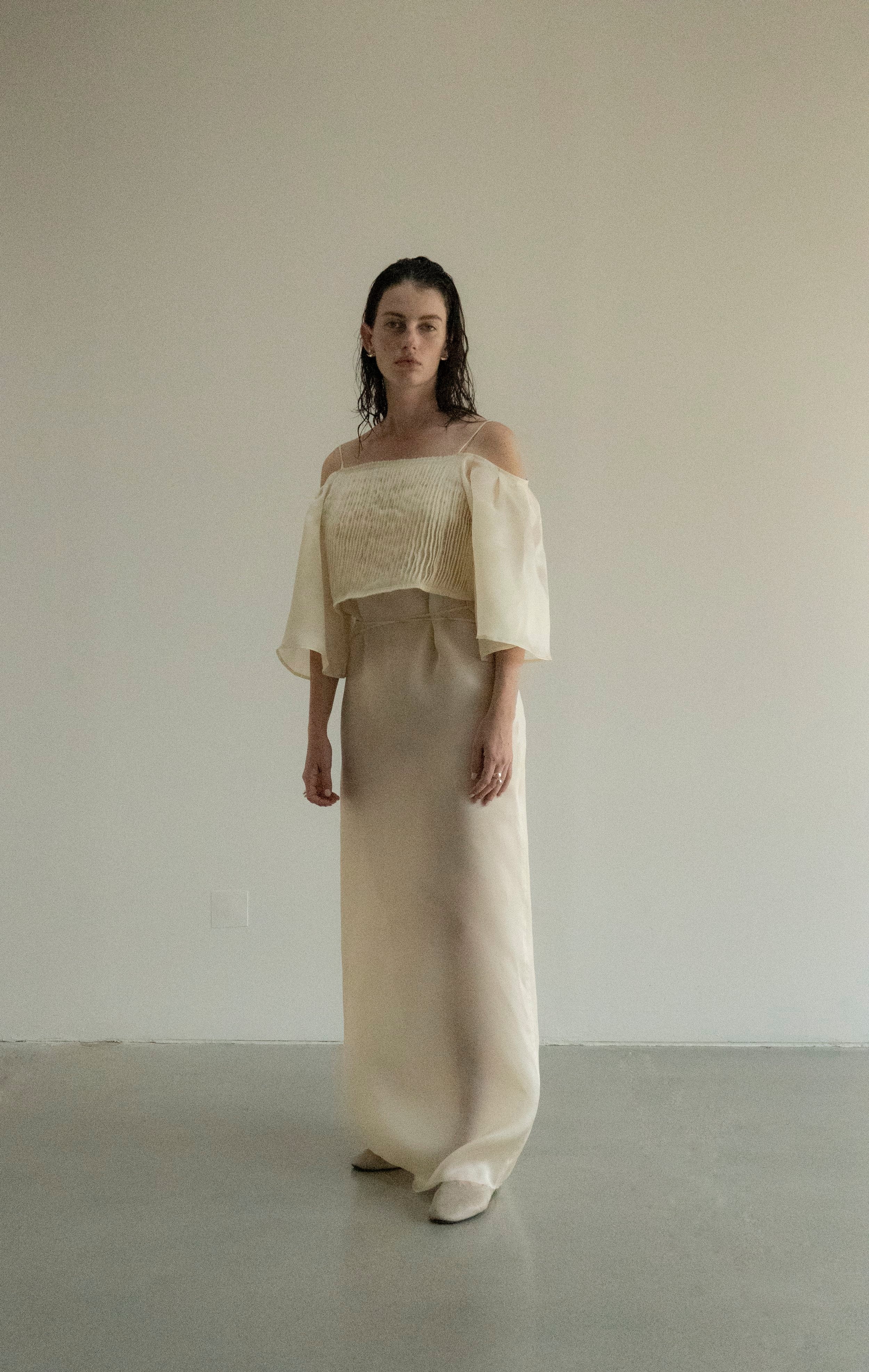 K M by L A N G E FESTIVALNYI NUDE ORGANZA DRESS - CREAM - Image 3