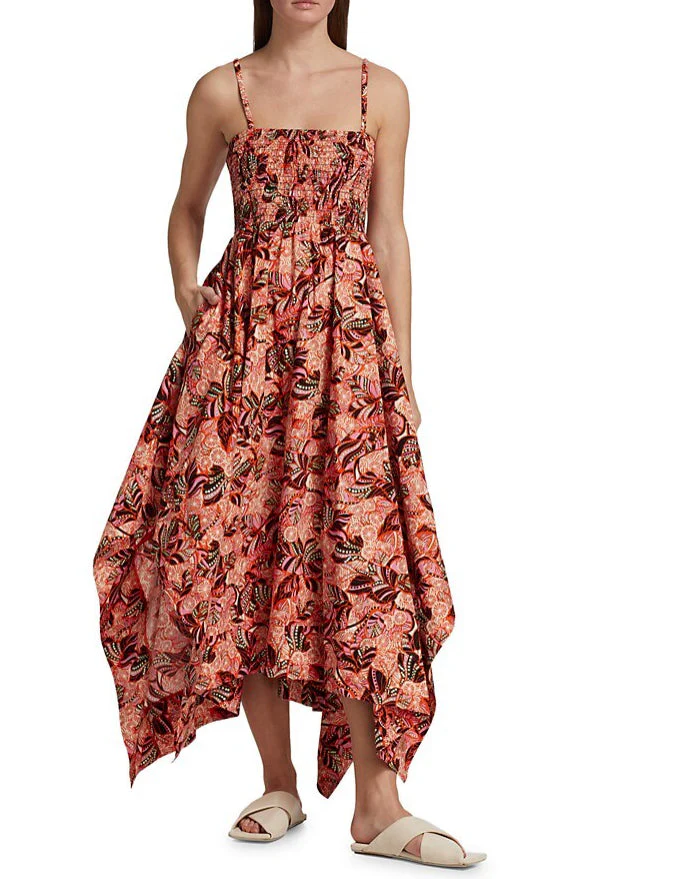 A.L.C. Women Adriana Cut Out Smocked Asymmetric Maxi Dress - Orange/Rose Multi - Image 5