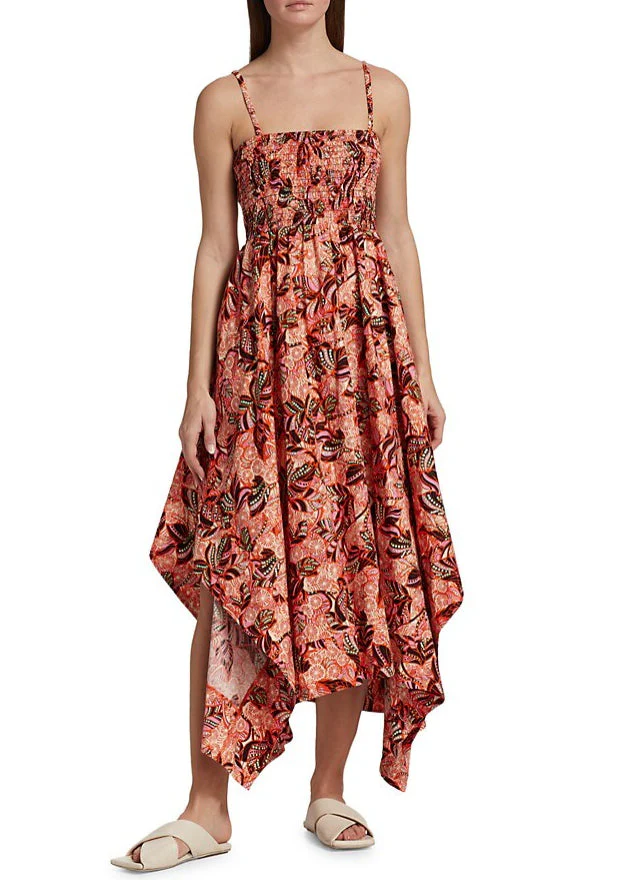 A.L.C. Women Adriana Cut Out Smocked Asymmetric Maxi Dress - Orange/Rose Multi - Image 6