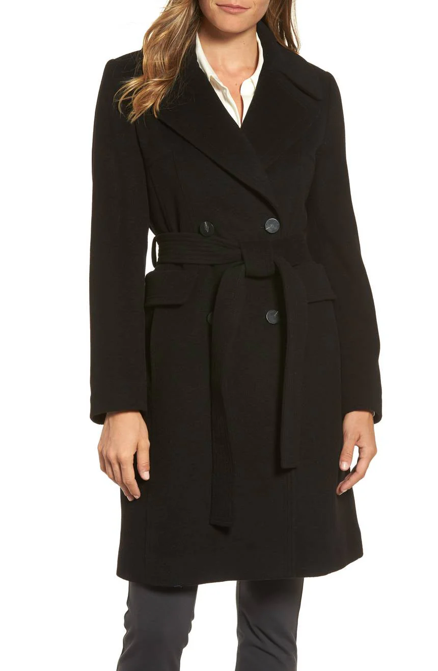 Diane von Furstenberg Double Breasted Tie Waist Wool Coat - Black - Image 5