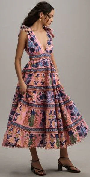 Farm Rio Women's Seashell Tapestry Tiered Midi Dress - Seashell Tapestry Pink - Image 3
