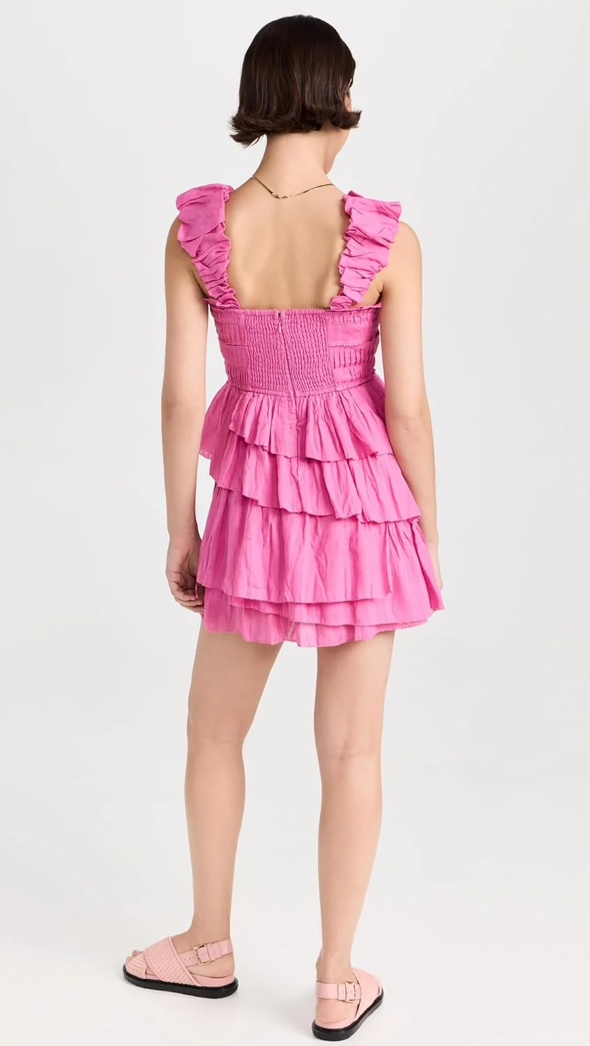 Sea NY Cole Smocked Ramie Sleeveless Tiered Dress - Pink - Image 3