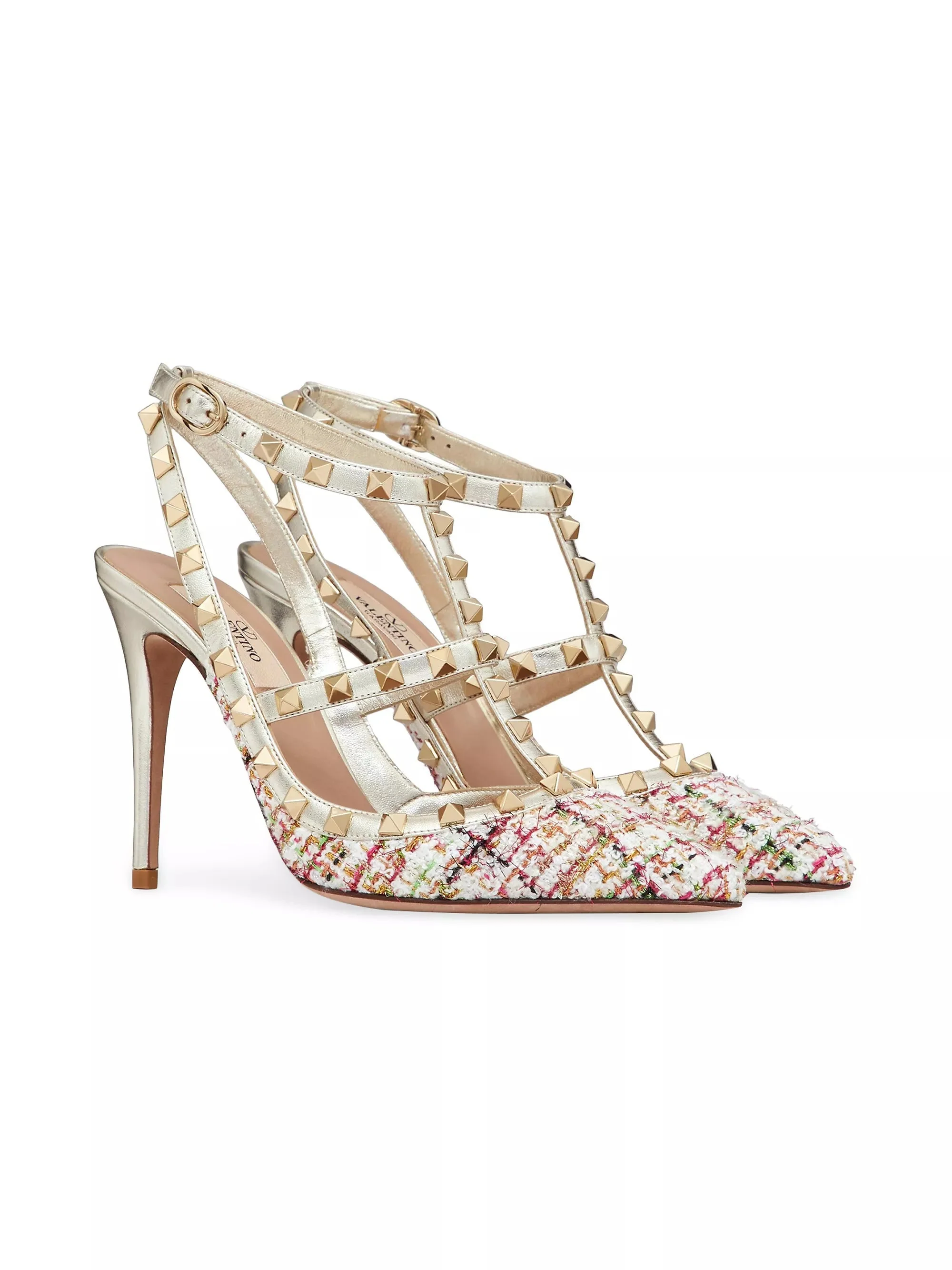 Valentino Garavani Women's Rockstud Tweed 100MM Straps Pumps - Multi - Image 2