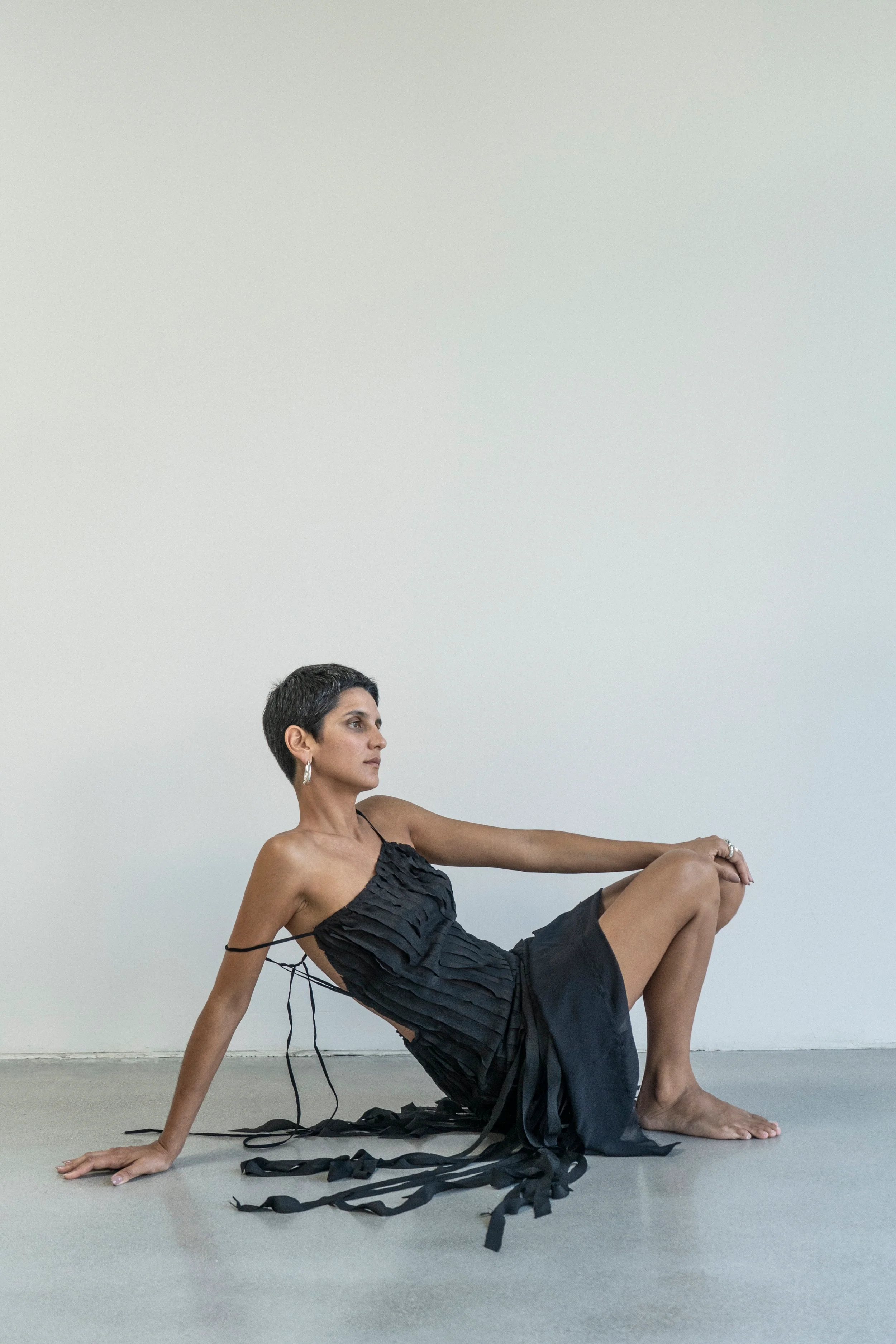 K M by L A N G E Teatralna Pure Silk Strips Dress - Black - Image 10
