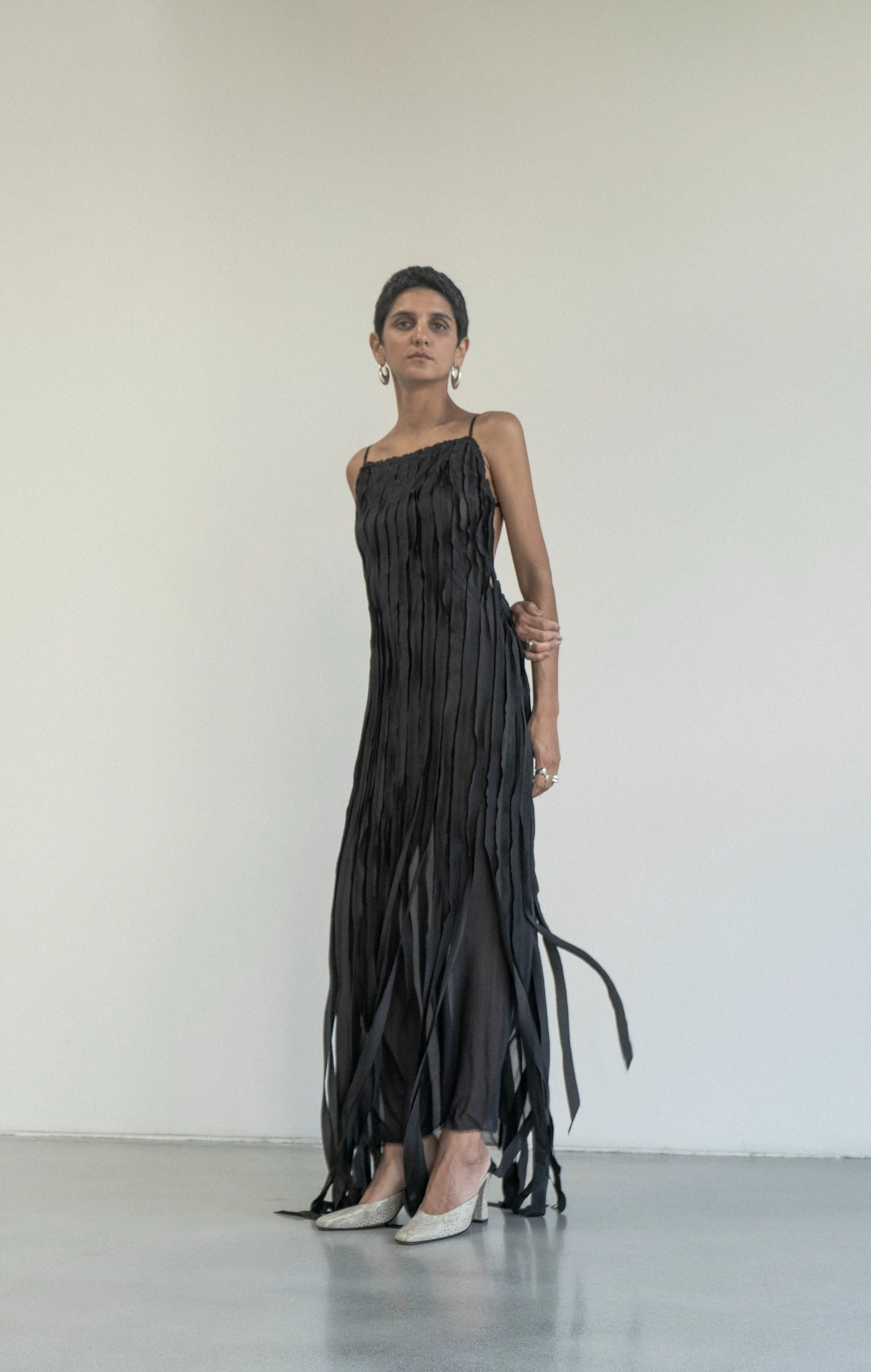 K M by L A N G E Teatralna Pure Silk Strips Dress - Black - Image 3