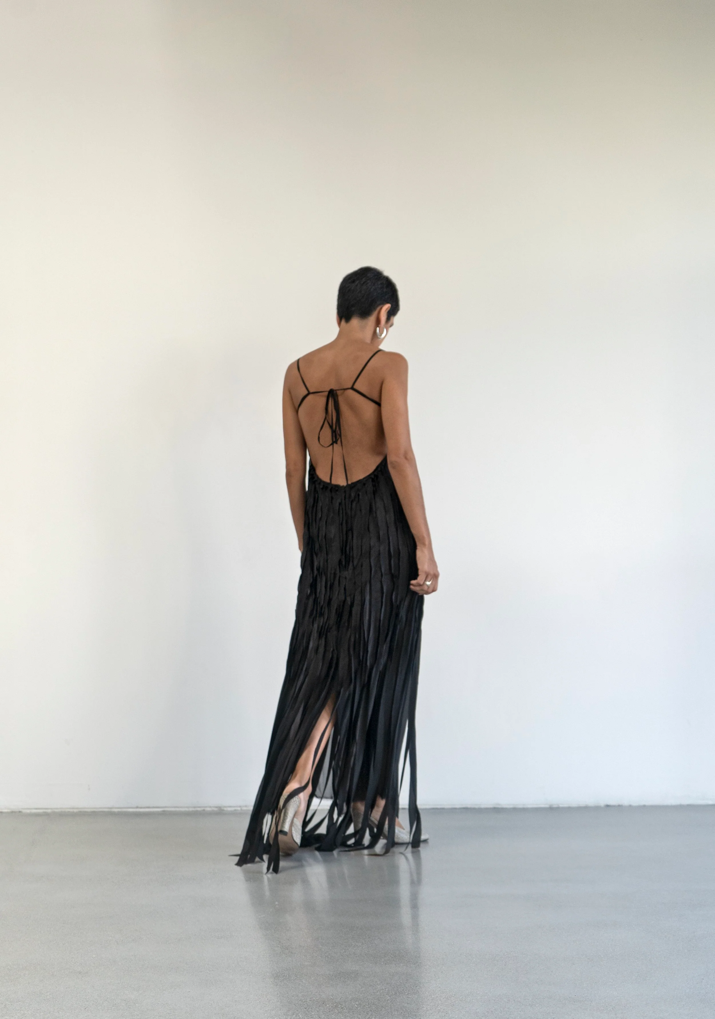 K M by L A N G E Teatralna Pure Silk Strips Dress - Black - Image 5