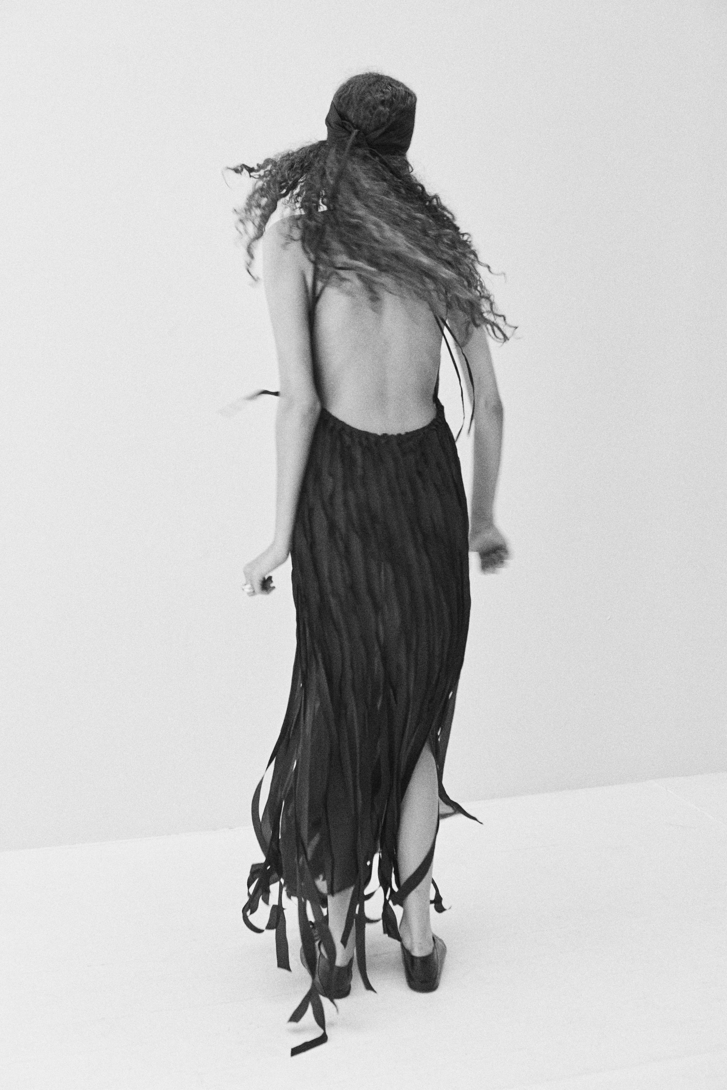 K M by L A N G E Teatralna Pure Silk Strips Dress - Black - Image 6