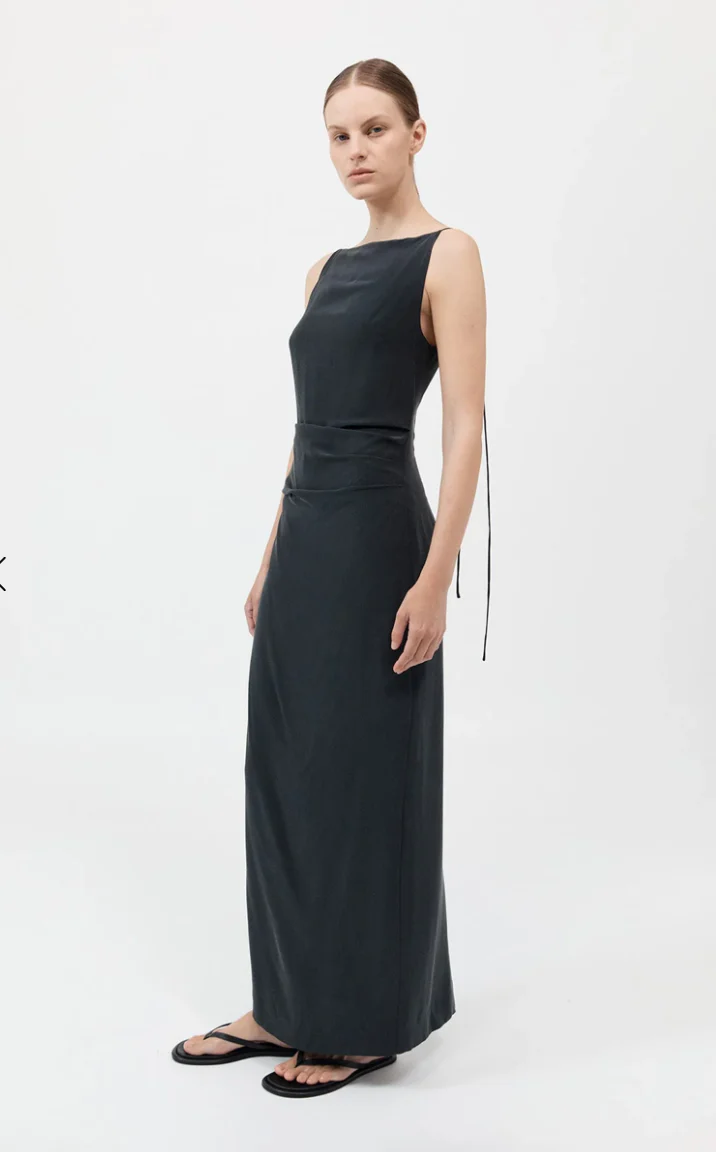 St. Agni Silk Tuck Dress - Black - Image 2