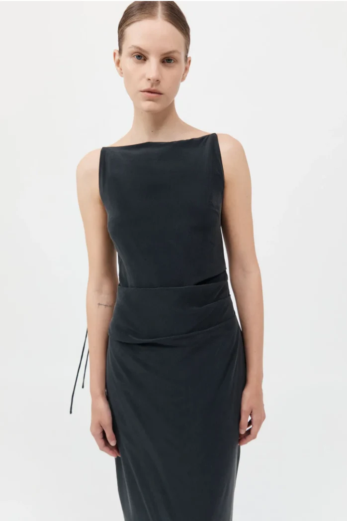 St. Agni Silk Tuck Dress - Black - Image 3