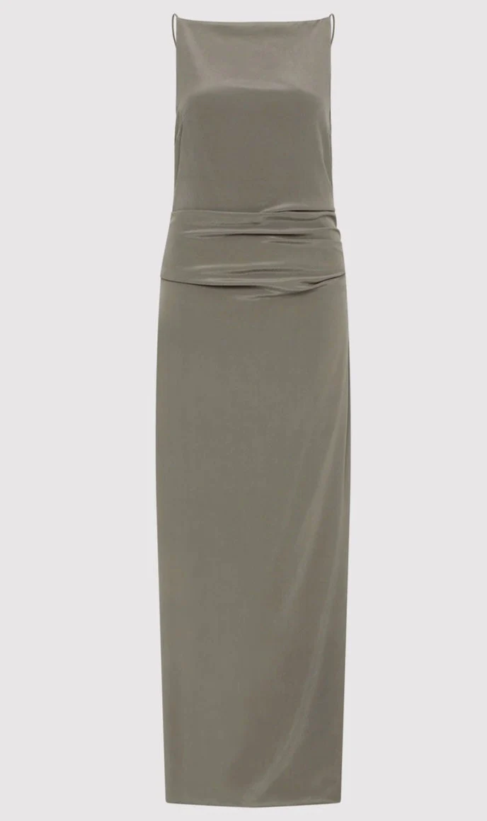 St. Agni SILK TUCK DRESS - SMOKEY OLIVE - Image 3