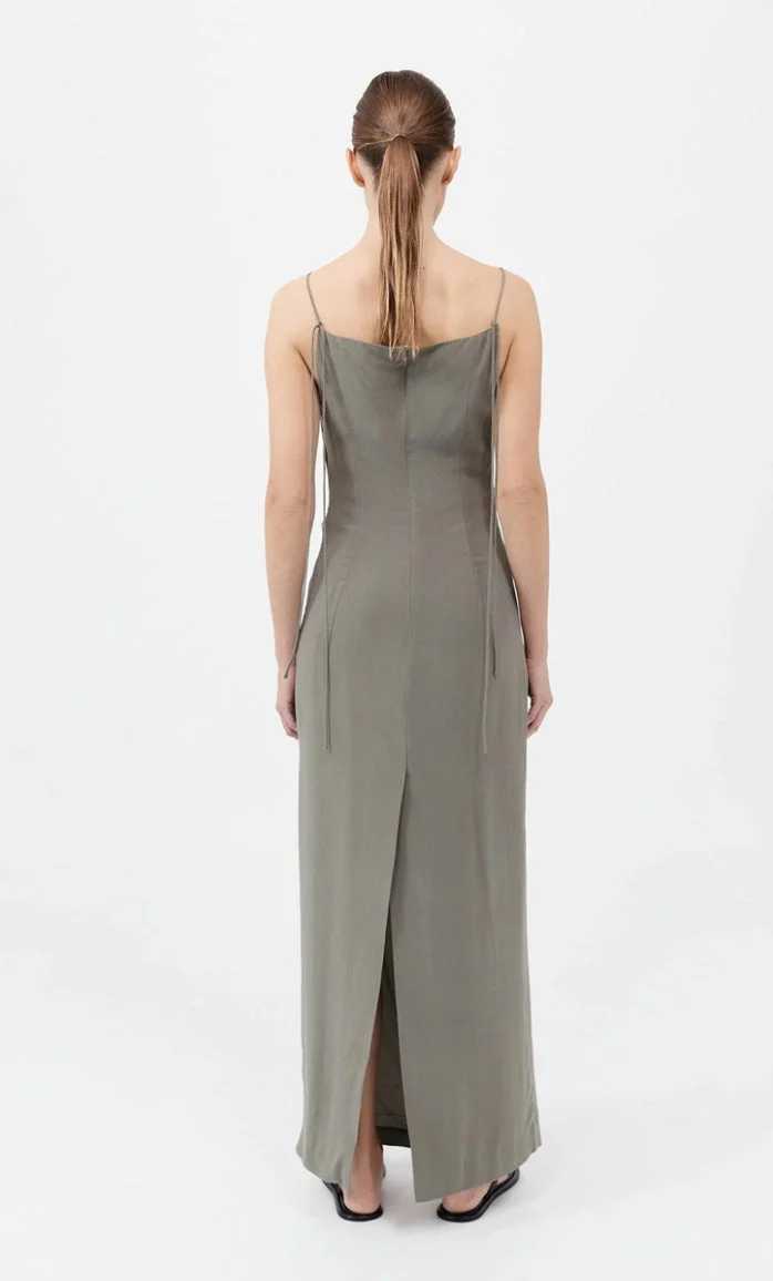 St. Agni SILK TUCK DRESS - SMOKEY OLIVE - Image 5