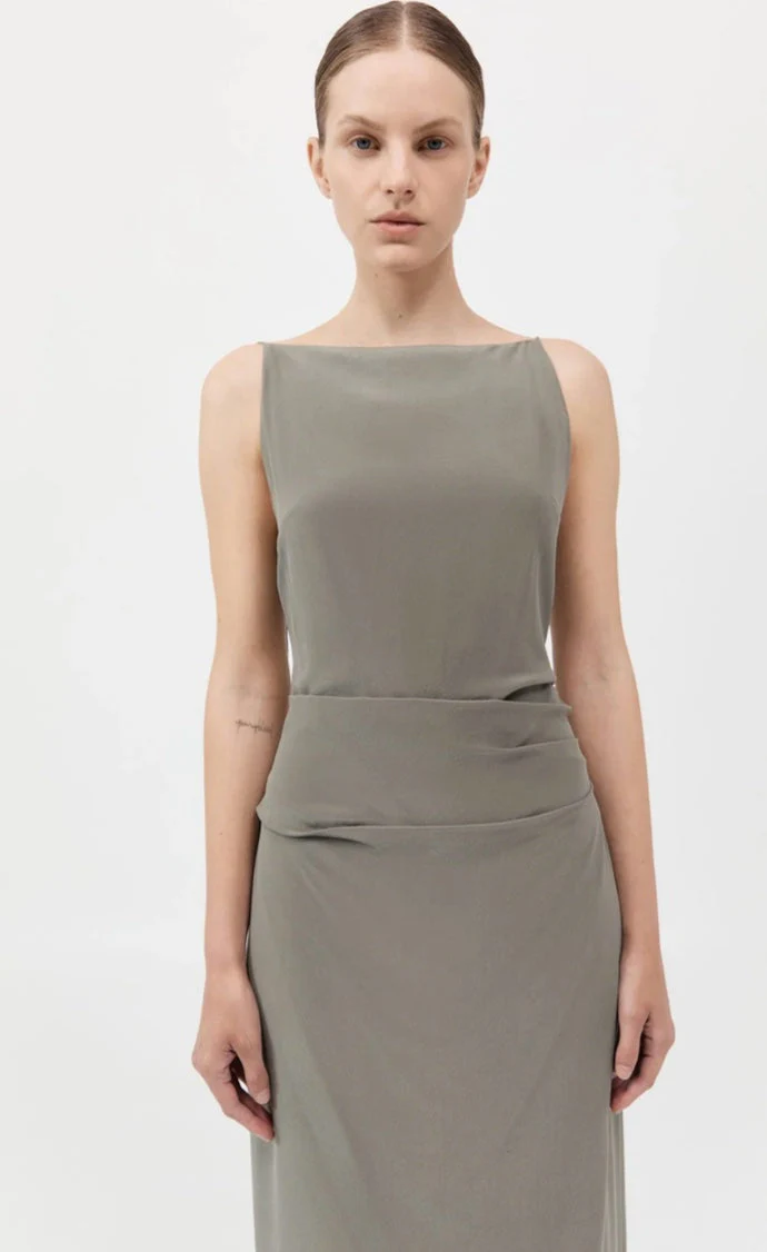 St. Agni SILK TUCK DRESS - SMOKEY OLIVE - Image 6