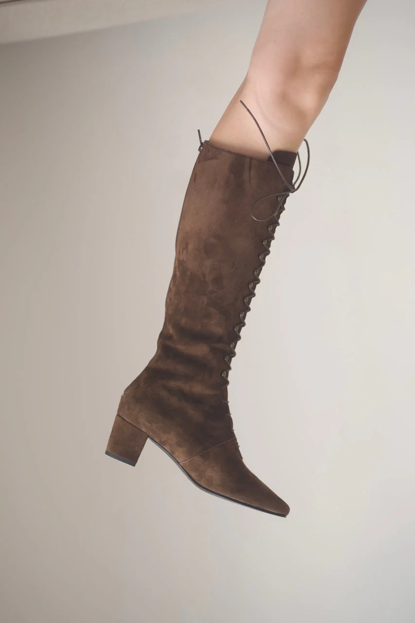 Anne Thomas Pavlova Long Laces Boots - Velours Dark Cigar - Image 3