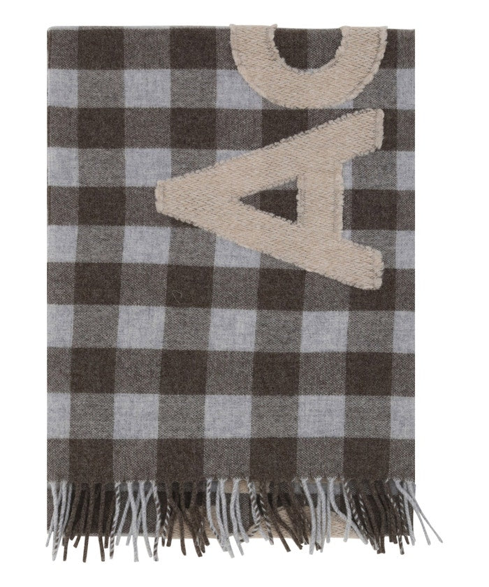 Acne Studios Check Logo Scarf - Brown/Beige - Image 2