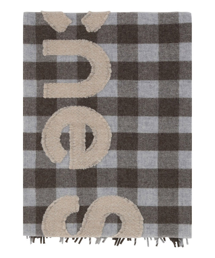 Acne Studios Check Logo Scarf - Brown/Beige - Image 3