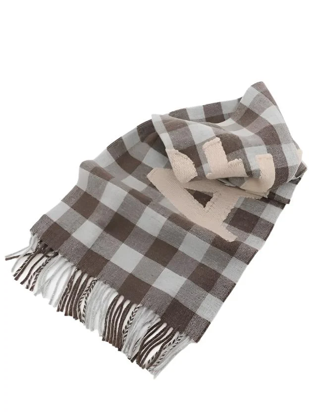 Acne Studios Check Logo Scarf - Brown/Beige - Image 4