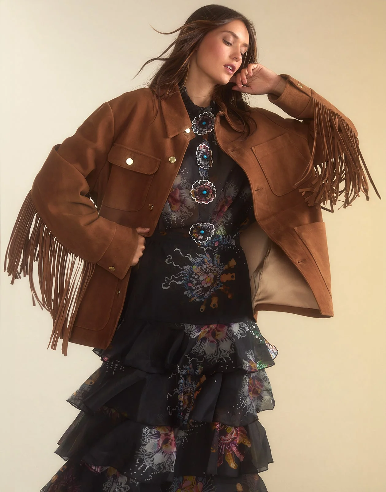 Cynthia Rowley Westward Fringe Suede Jacket - Chestnut Brown - Image 2